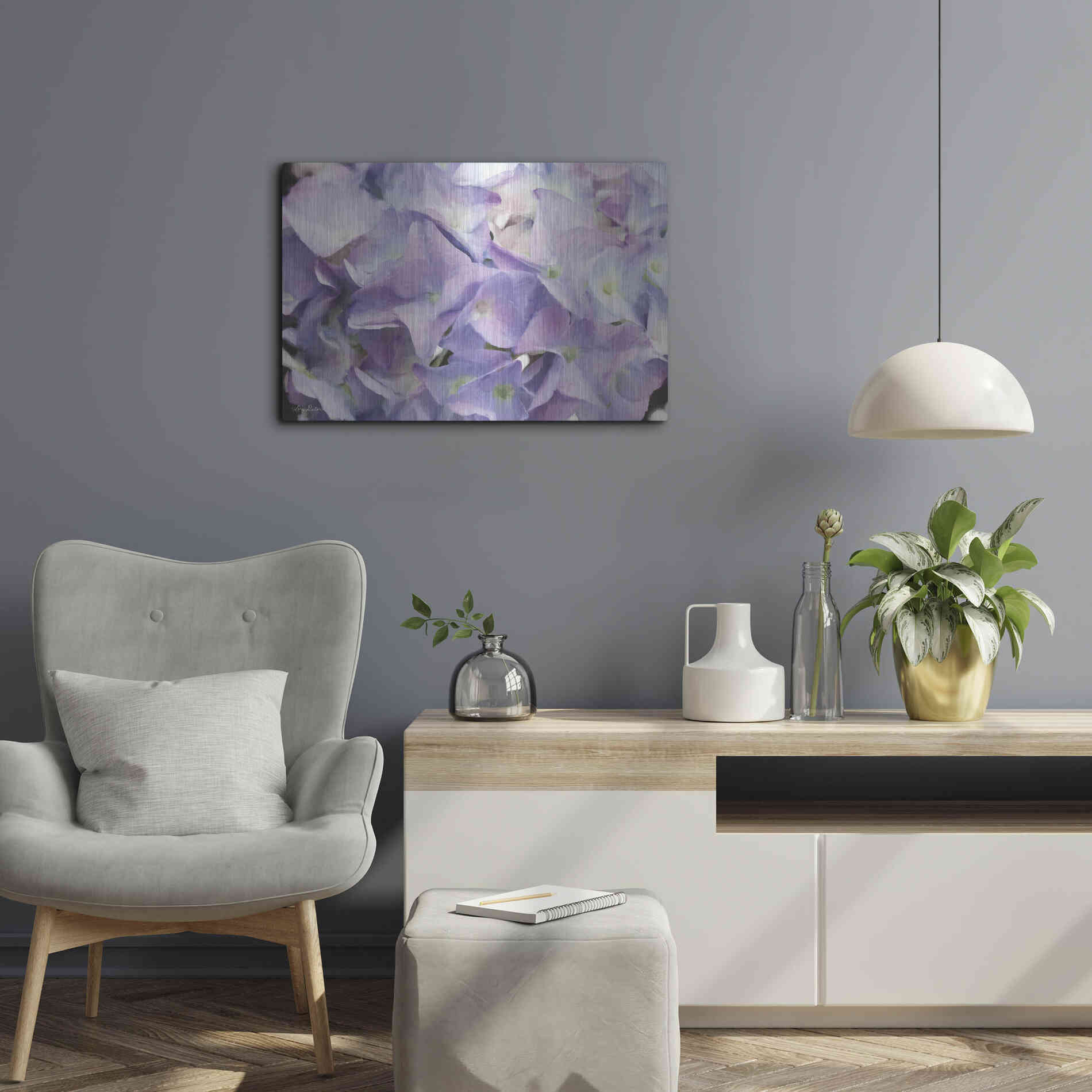 Luxe Metal Art 'Violet Hydrangeas' by Lori Deiter, Metal Wall Art,24x16