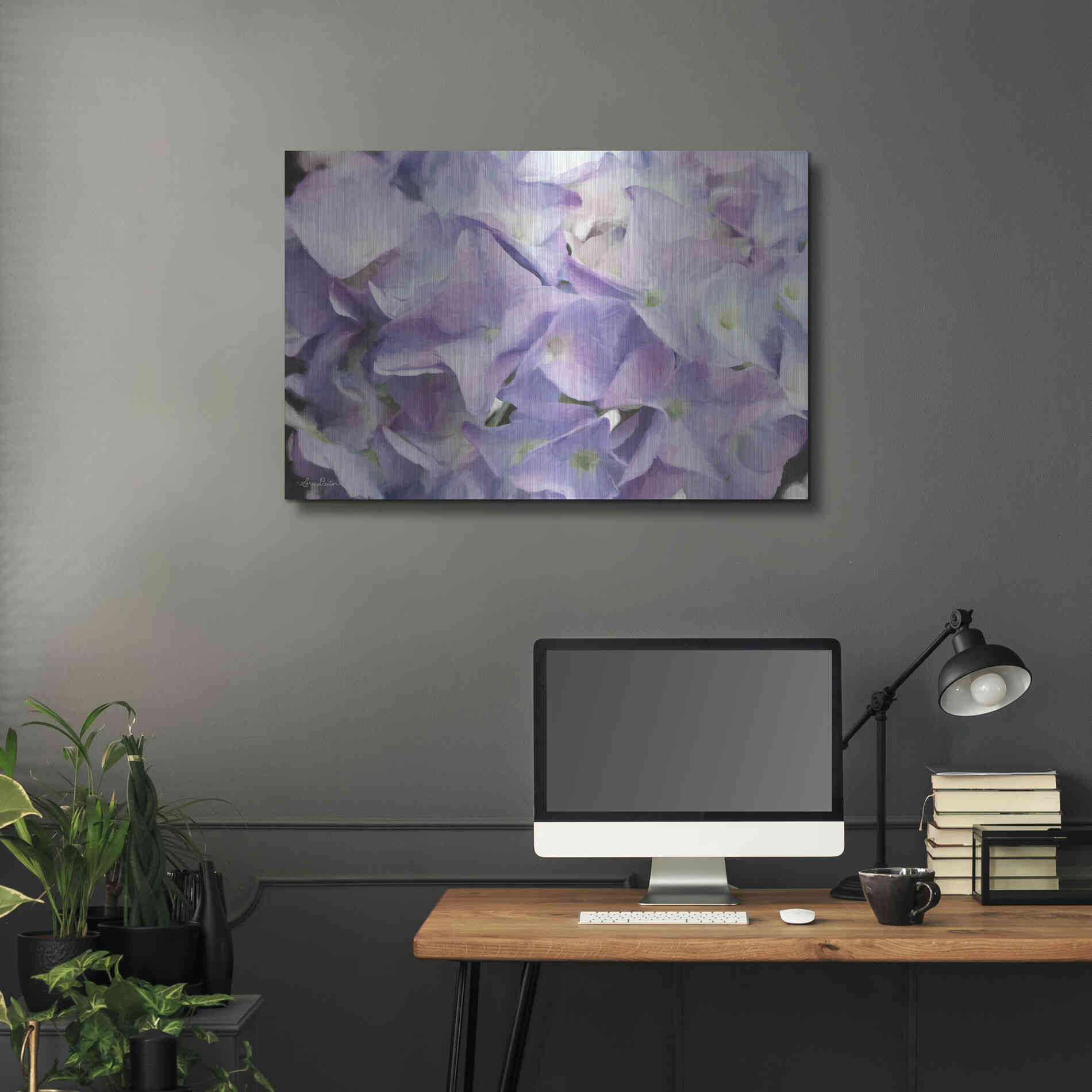 Luxe Metal Art 'Violet Hydrangeas' by Lori Deiter, Metal Wall Art,36x24