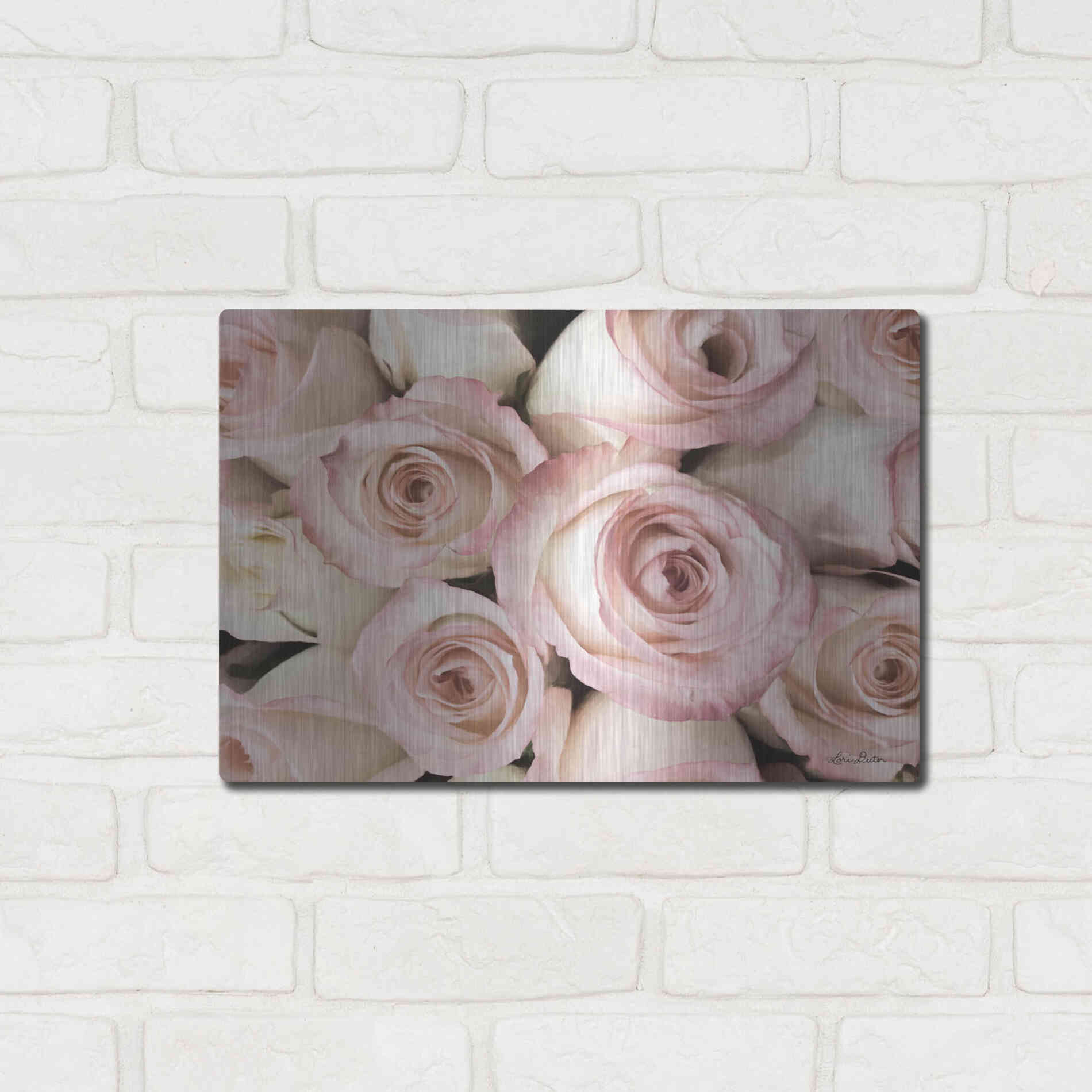 Luxe Metal Art 'Top View - Pink Roses' by Lori Deiter, Metal Wall Art,16x12