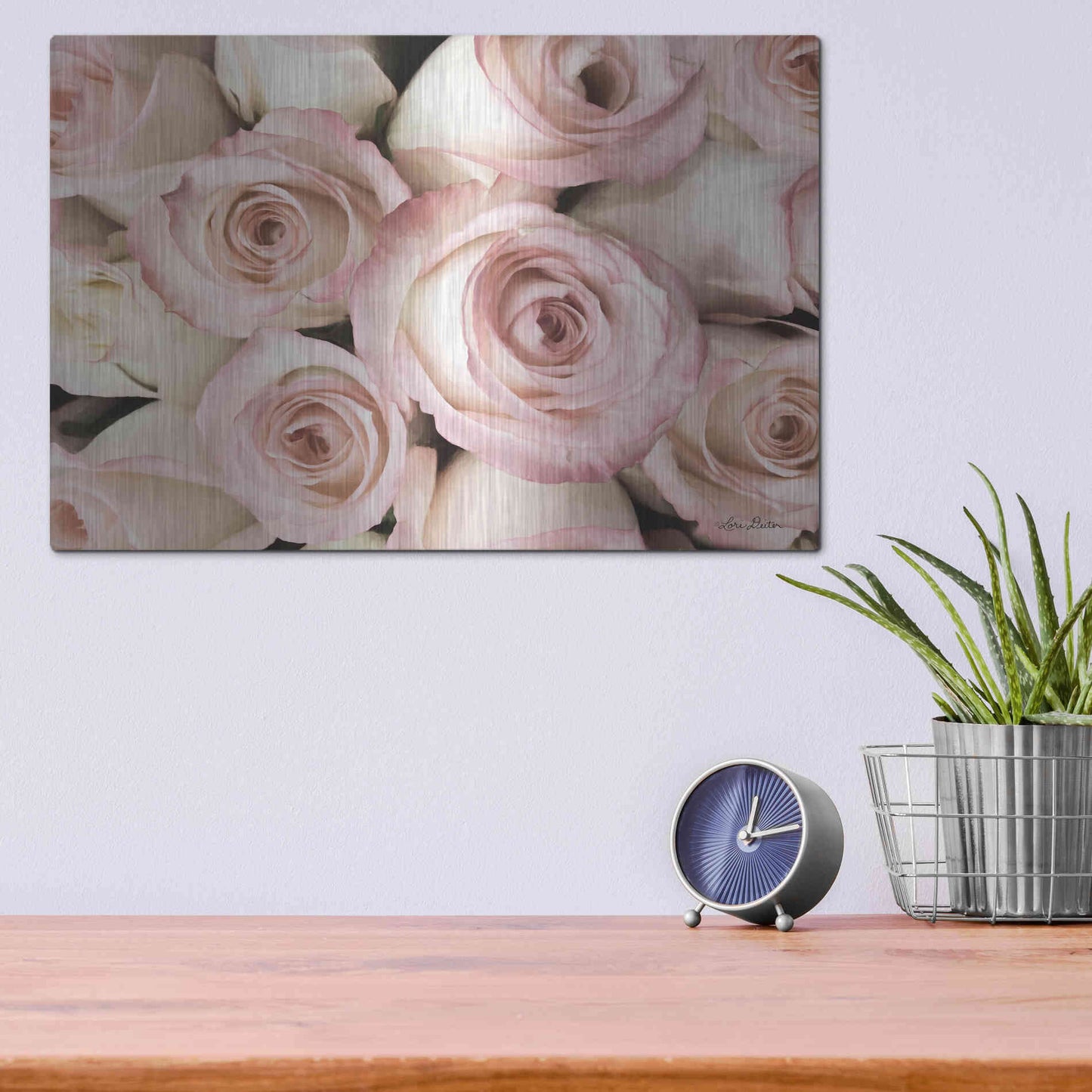 Luxe Metal Art 'Top View - Pink Roses' by Lori Deiter, Metal Wall Art,16x12