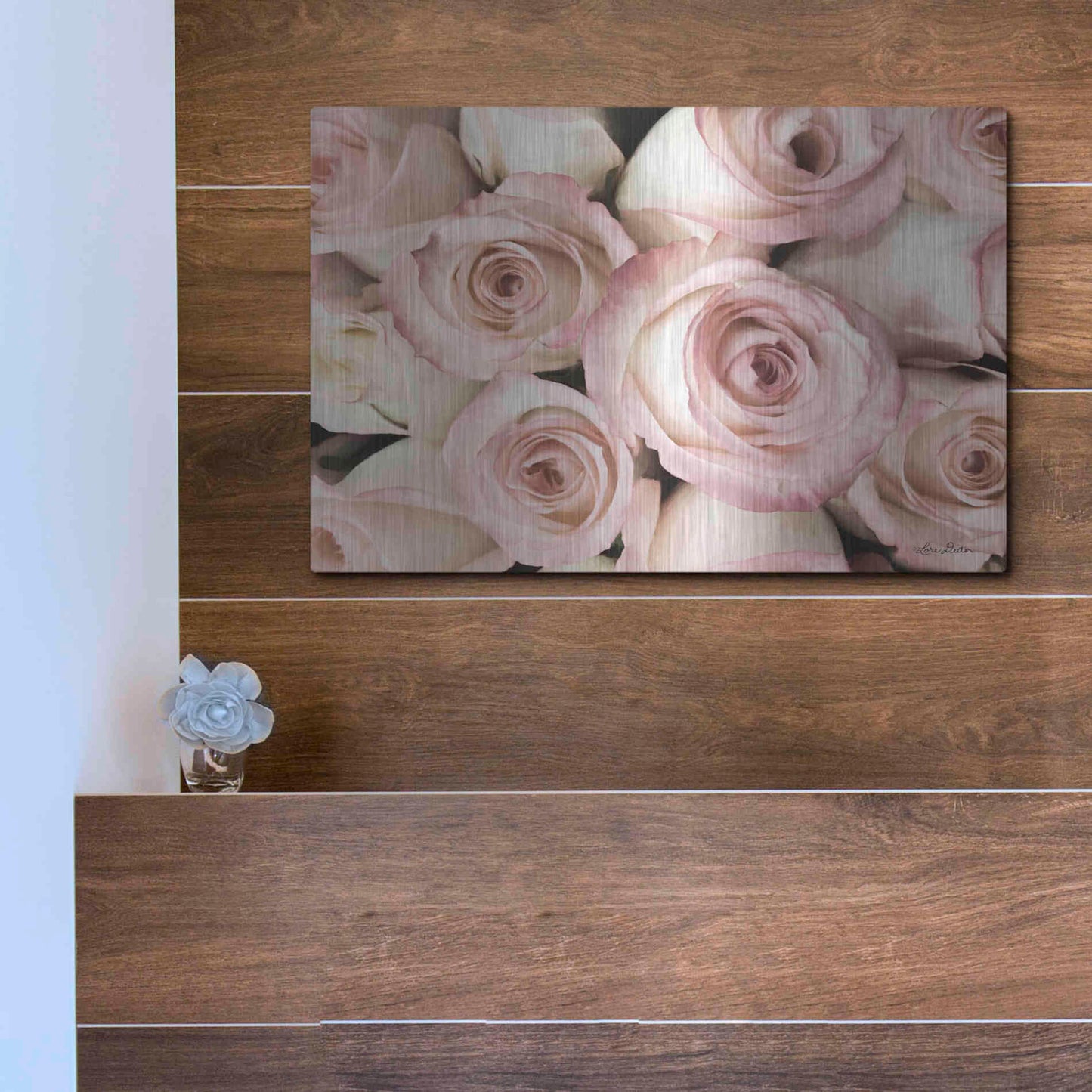 Luxe Metal Art 'Top View - Pink Roses' by Lori Deiter, Metal Wall Art,16x12