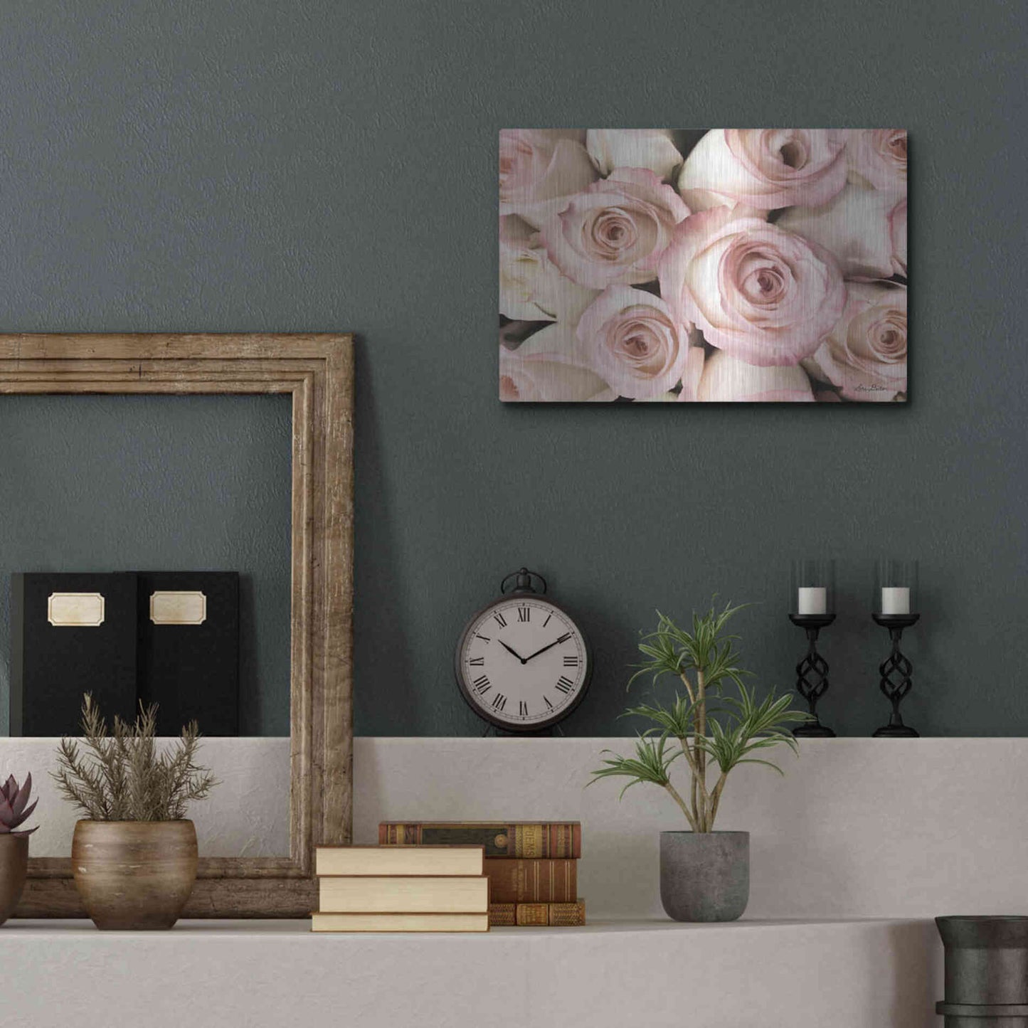 Luxe Metal Art 'Top View - Pink Roses' by Lori Deiter, Metal Wall Art,16x12