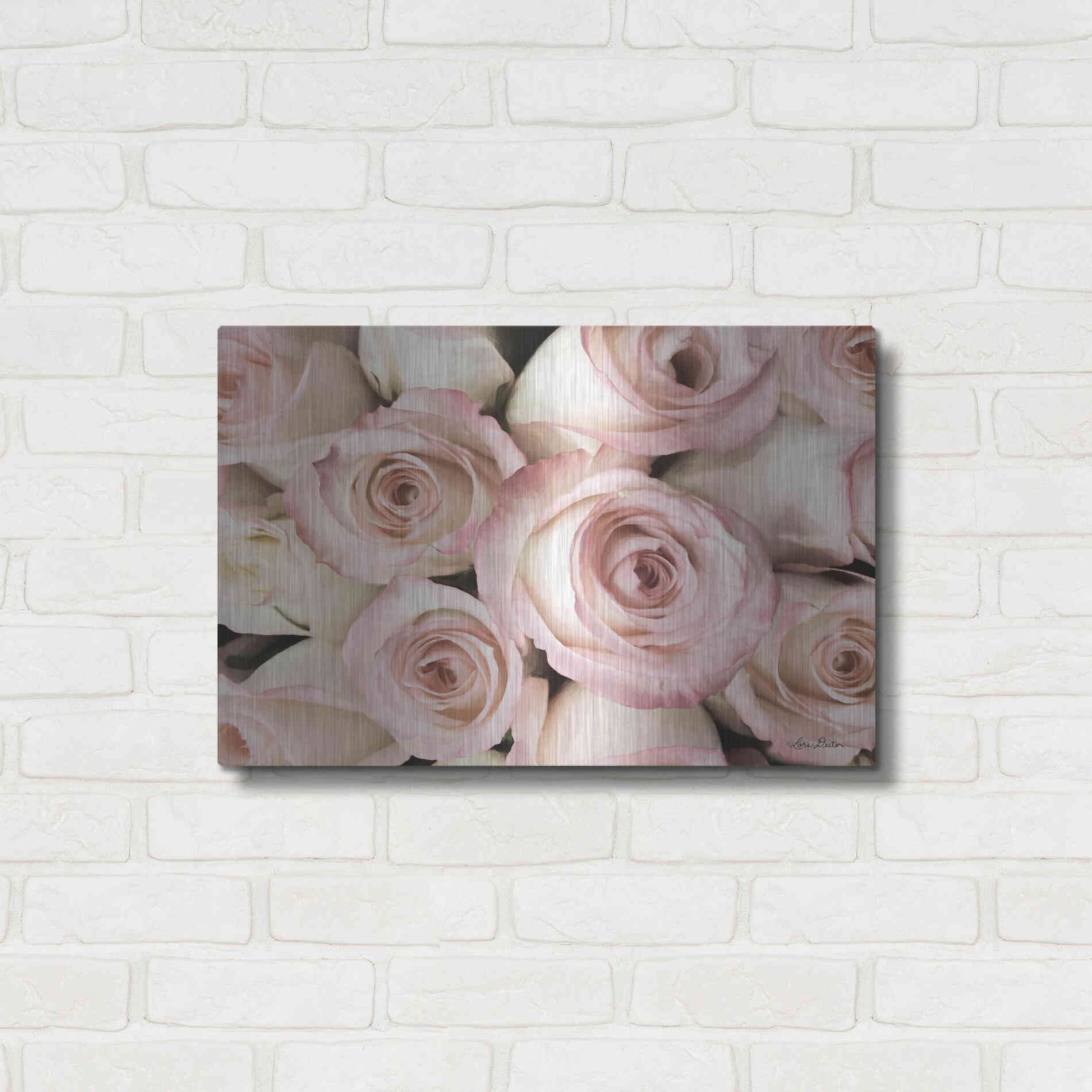 Luxe Metal Art 'Top View - Pink Roses' by Lori Deiter, Metal Wall Art,24x16