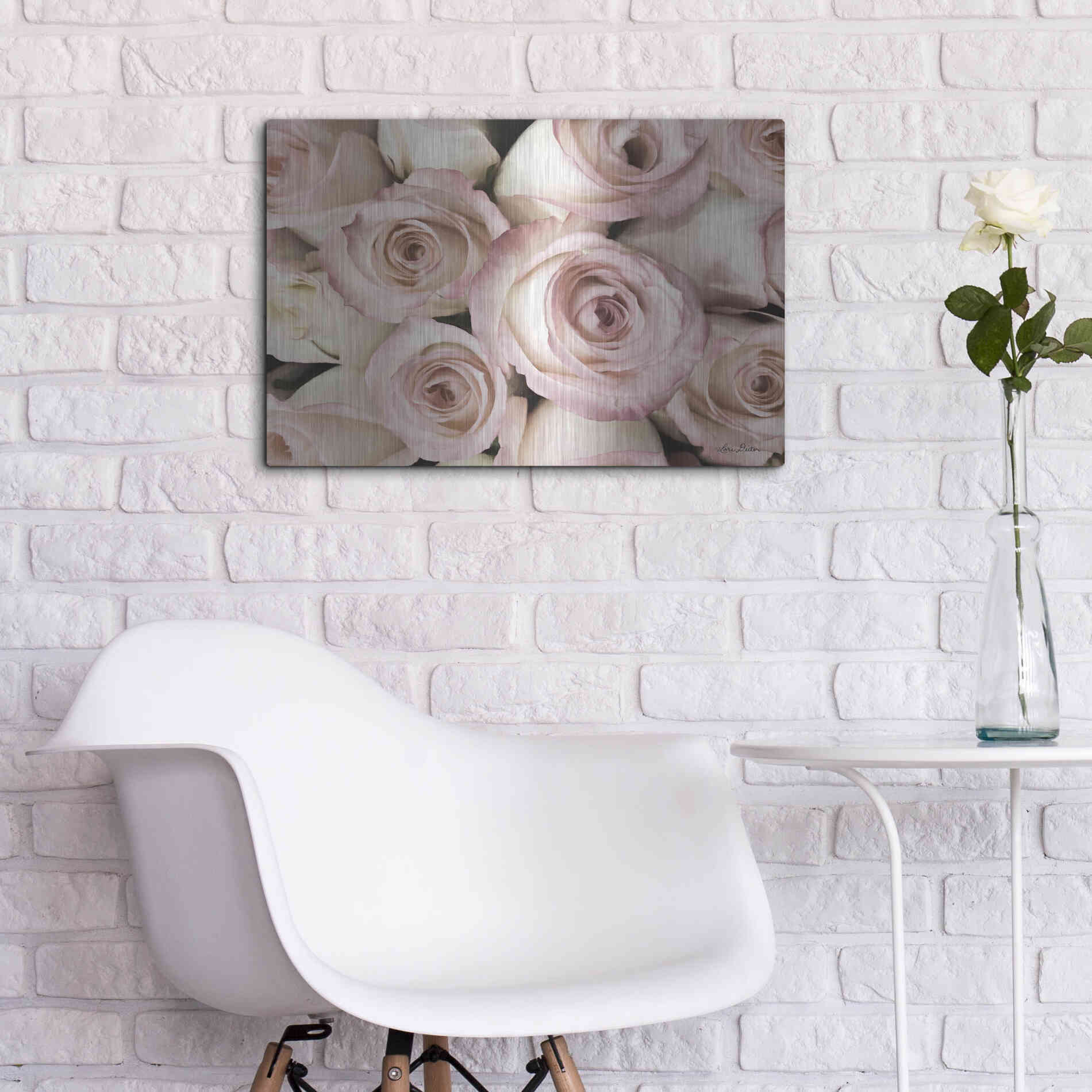 Luxe Metal Art 'Top View - Pink Roses' by Lori Deiter, Metal Wall Art,24x16