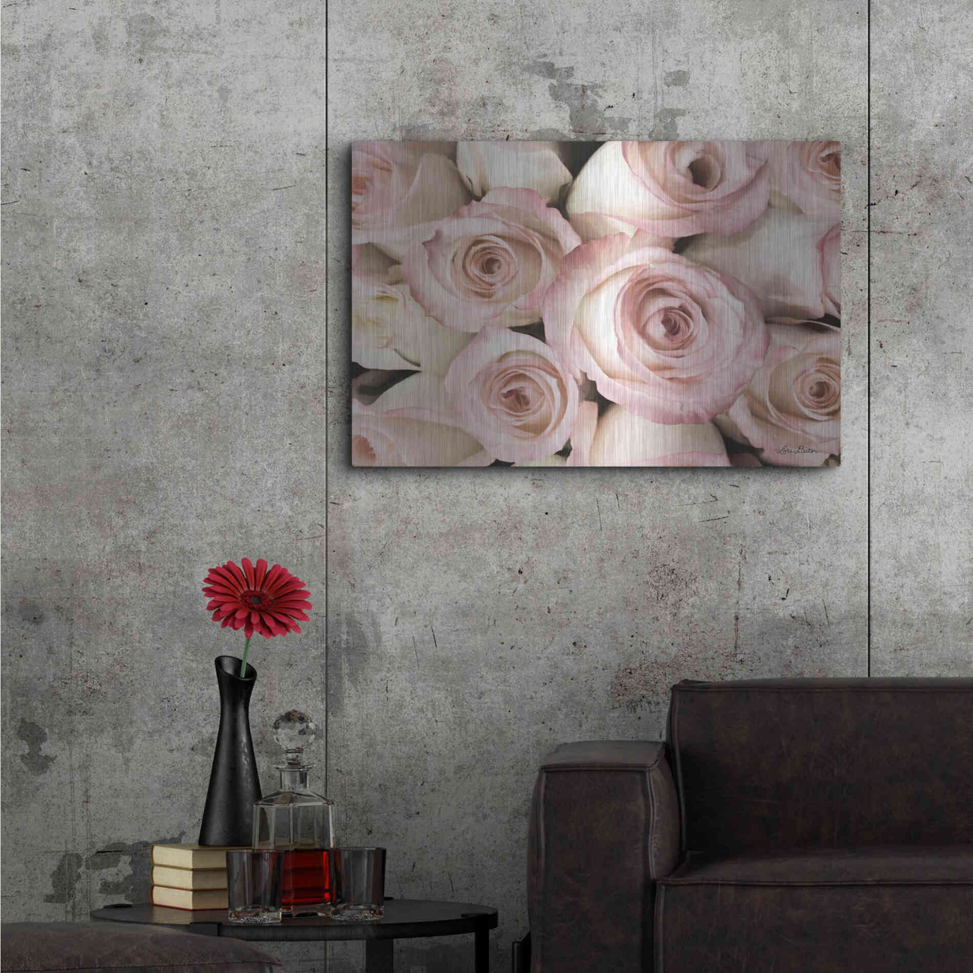 Luxe Metal Art 'Top View - Pink Roses' by Lori Deiter, Metal Wall Art,36x24