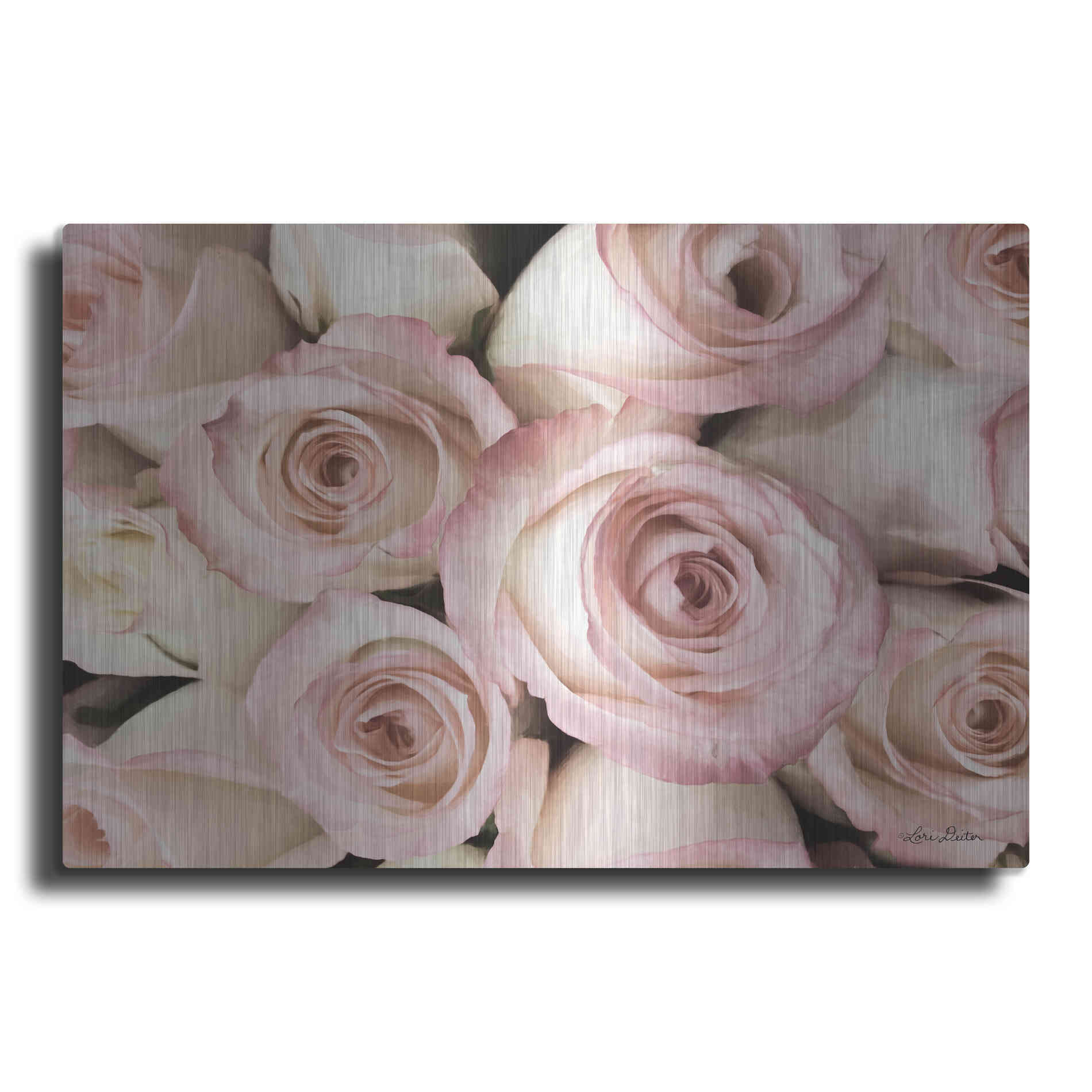 Luxe Metal Art 'Top View - Pink Roses' by Lori Deiter, Metal Wall Art