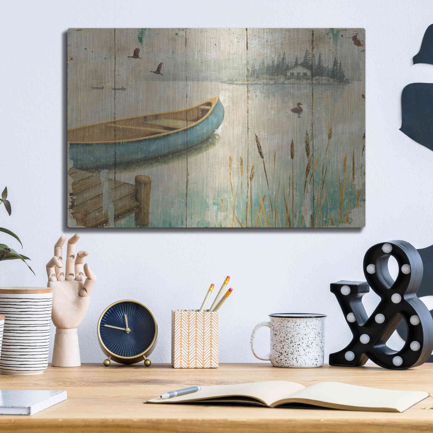 Luxe Metal Art 'Waterside V' by Daphne Brissonet, Metal Wall Art,16x12