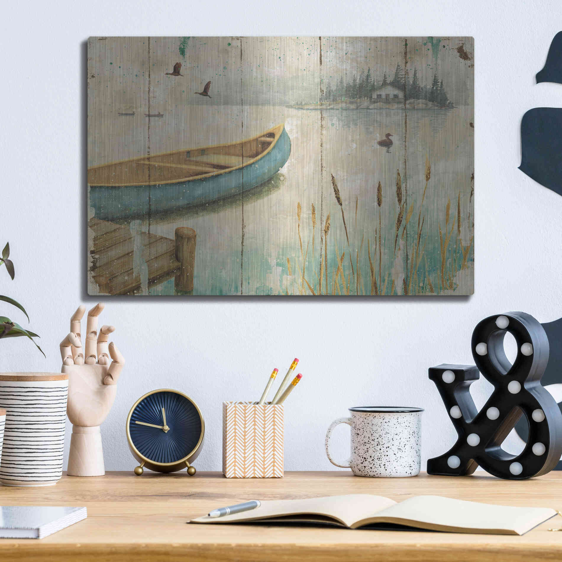 Luxe Metal Art 'Waterside V' by Daphne Brissonet, Metal Wall Art,16x12