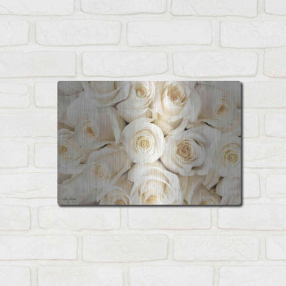 Luxe Metal Art 'Top View - White Roses' by Lori Deiter, Metal Wall Art,16x12