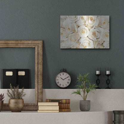 Luxe Metal Art 'Top View - White Roses' by Lori Deiter, Metal Wall Art,16x12