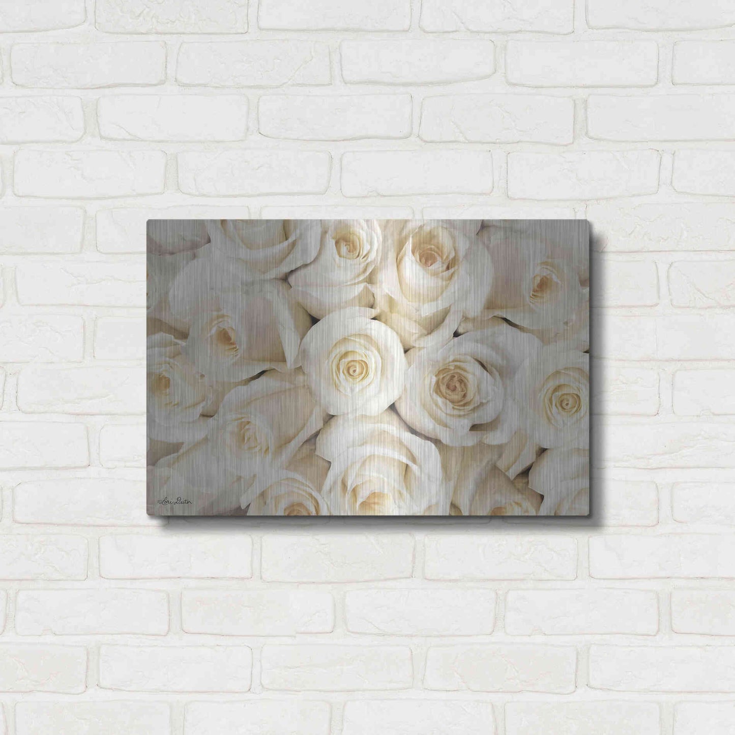 Luxe Metal Art 'Top View - White Roses' by Lori Deiter, Metal Wall Art,24x16
