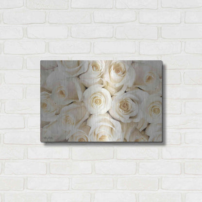 Luxe Metal Art 'Top View - White Roses' by Lori Deiter, Metal Wall Art,24x16