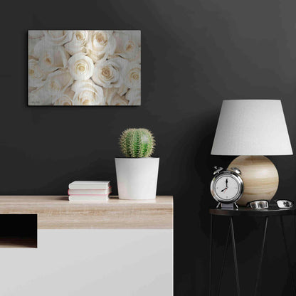 Luxe Metal Art 'Top View - White Roses' by Lori Deiter, Metal Wall Art,24x16