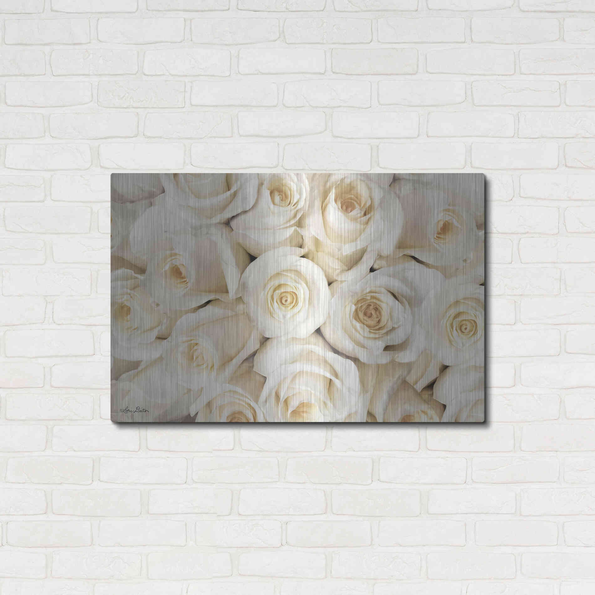 Luxe Metal Art 'Top View - White Roses' by Lori Deiter, Metal Wall Art,36x24