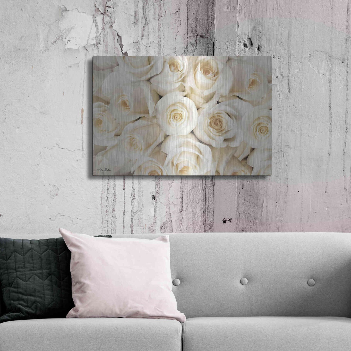 Luxe Metal Art 'Top View - White Roses' by Lori Deiter, Metal Wall Art,36x24