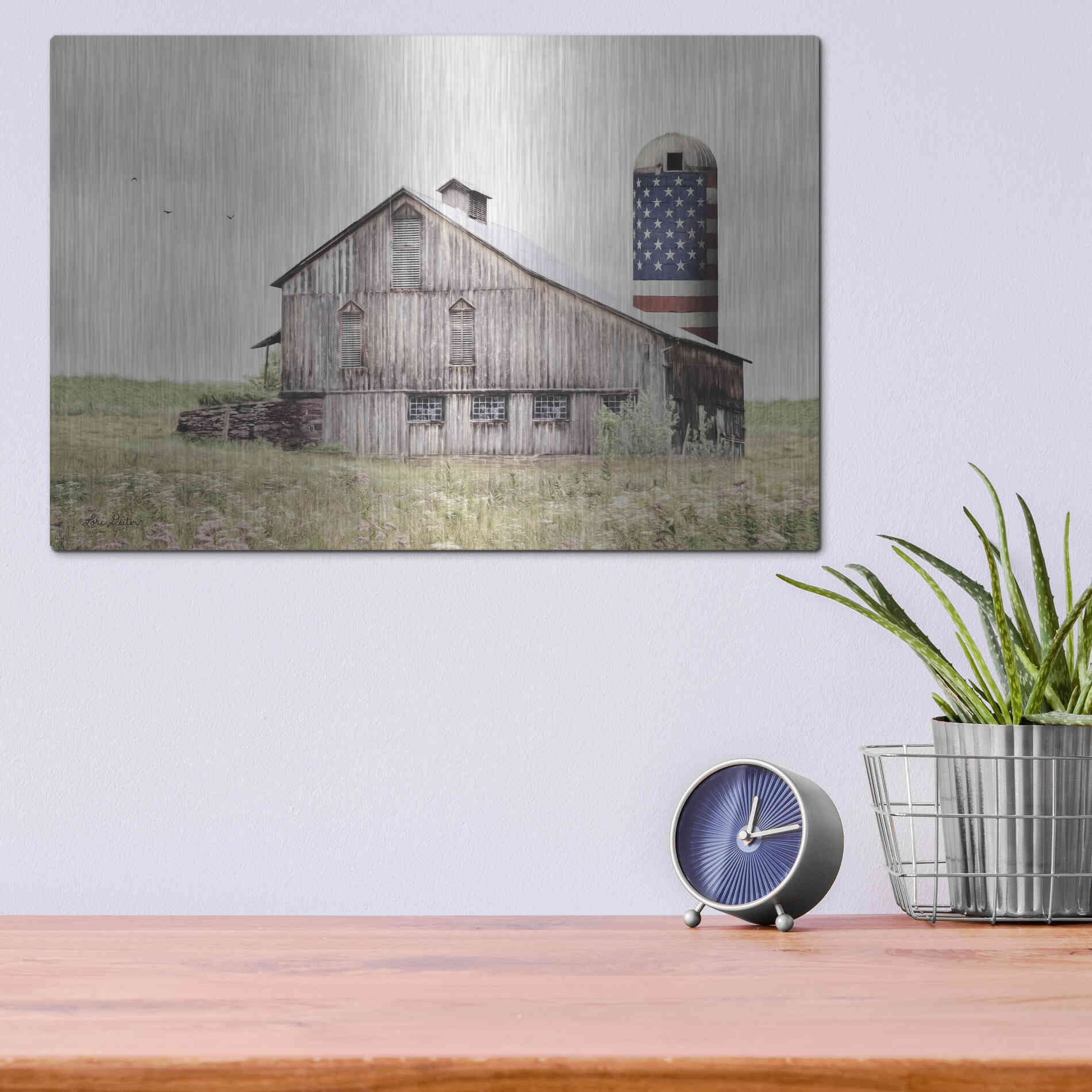 Luxe Metal Art 'One Land, One Flag' by Lori Deiter, Metal Wall Art,16x12