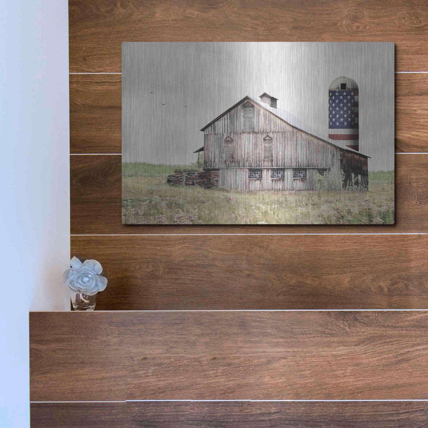 Luxe Metal Art 'One Land, One Flag' by Lori Deiter, Metal Wall Art,16x12