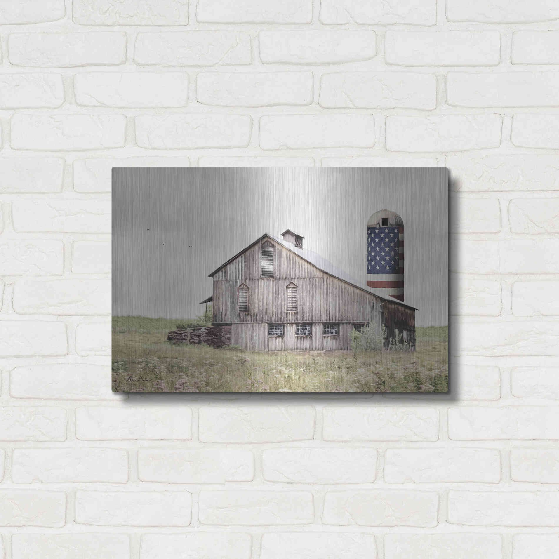 Luxe Metal Art 'One Land, One Flag' by Lori Deiter, Metal Wall Art,24x16