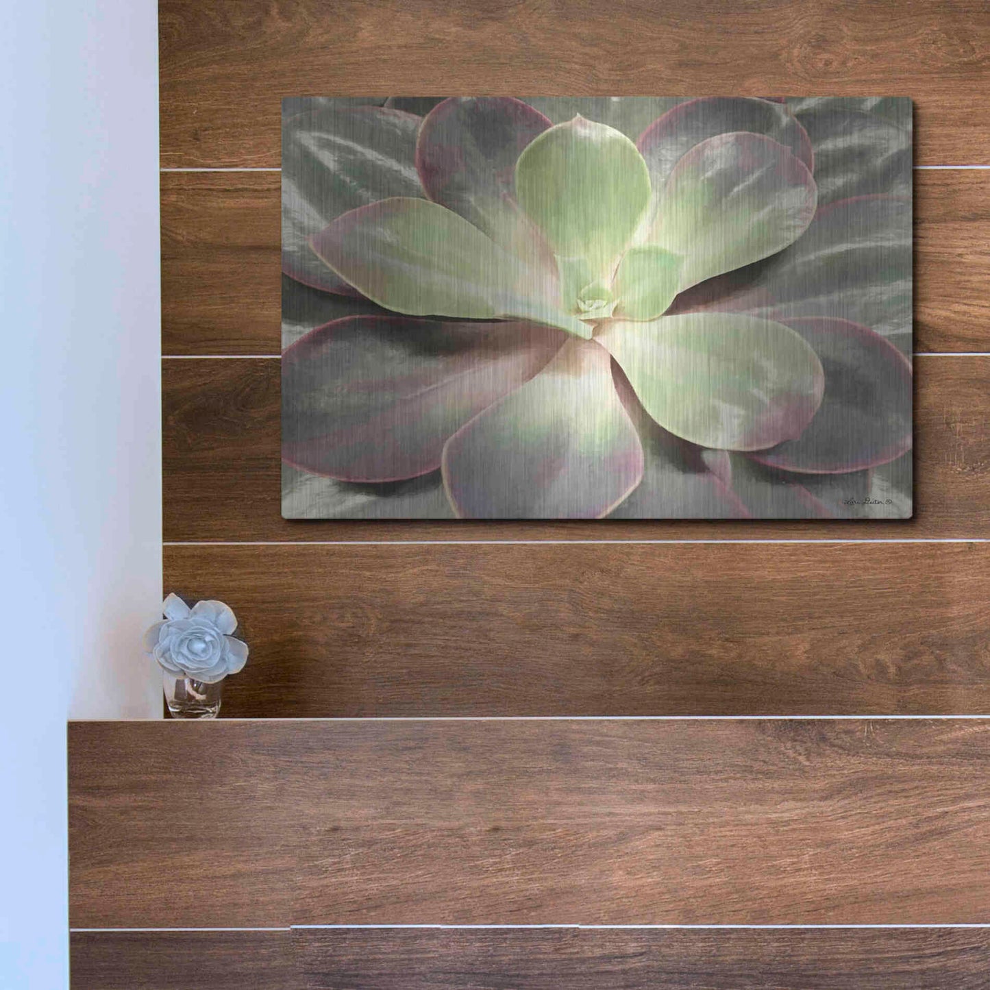 Luxe Metal Art 'Glowing Succulent I' by Lori Deiter, Metal Wall Art,16x12
