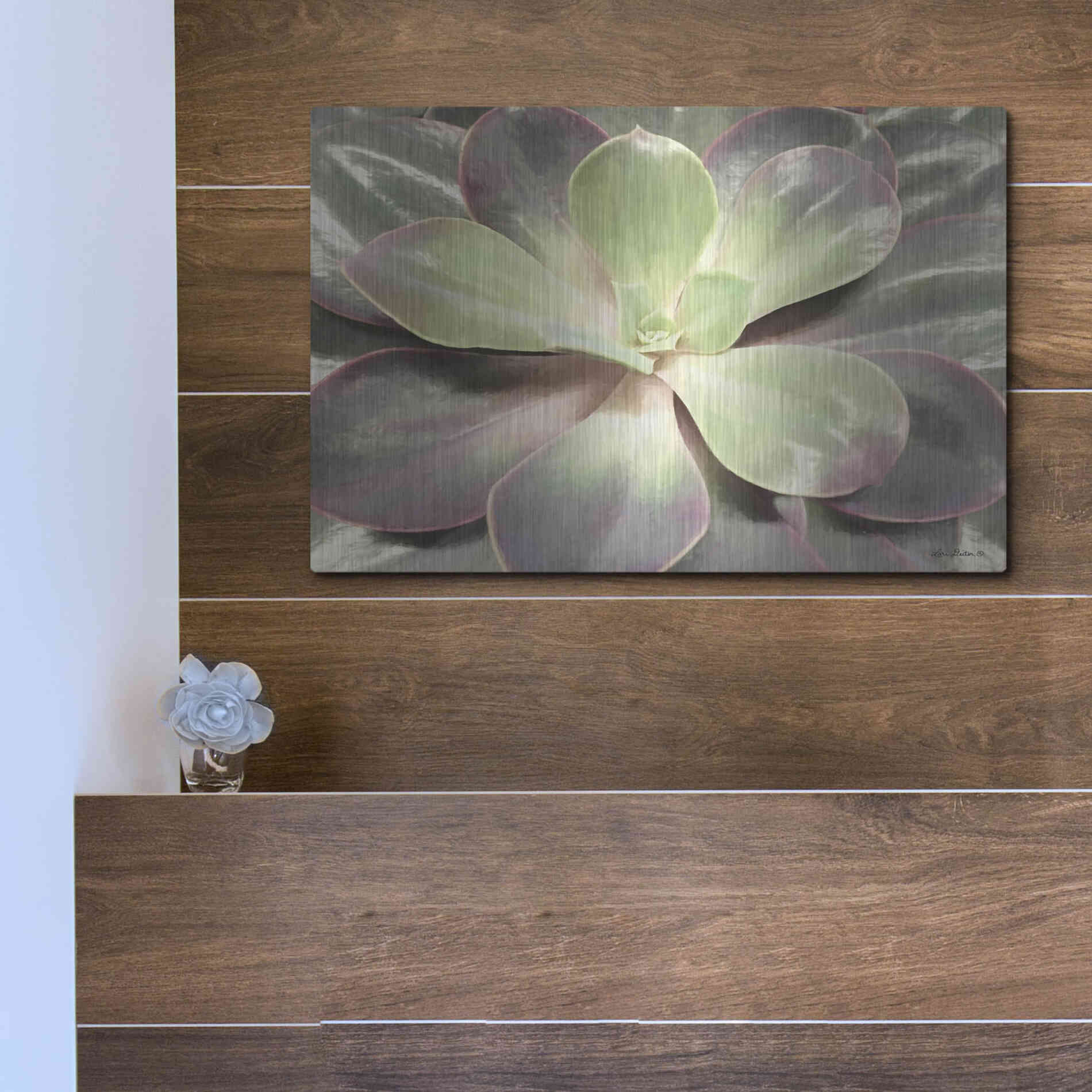 Luxe Metal Art 'Glowing Succulent I' by Lori Deiter, Metal Wall Art,16x12