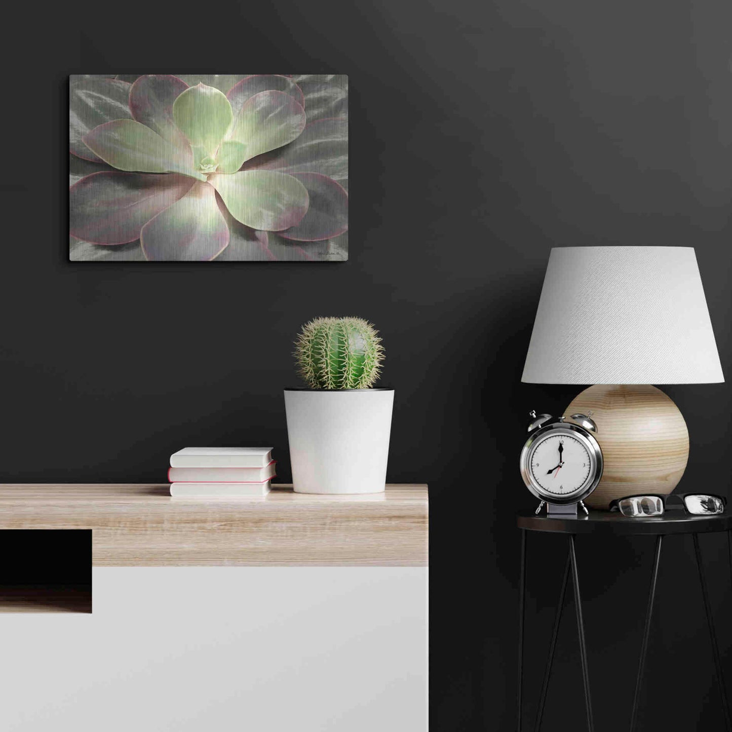 Luxe Metal Art 'Glowing Succulent I' by Lori Deiter, Metal Wall Art,24x16