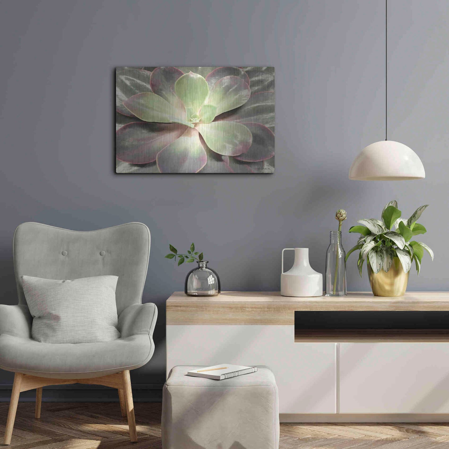 Luxe Metal Art 'Glowing Succulent I' by Lori Deiter, Metal Wall Art,24x16