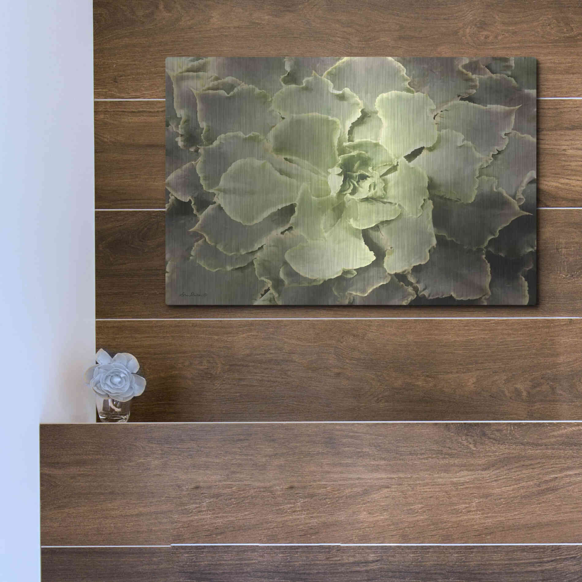Luxe Metal Art 'Glowing Succulent II' by Lori Deiter, Metal Wall Art,16x12
