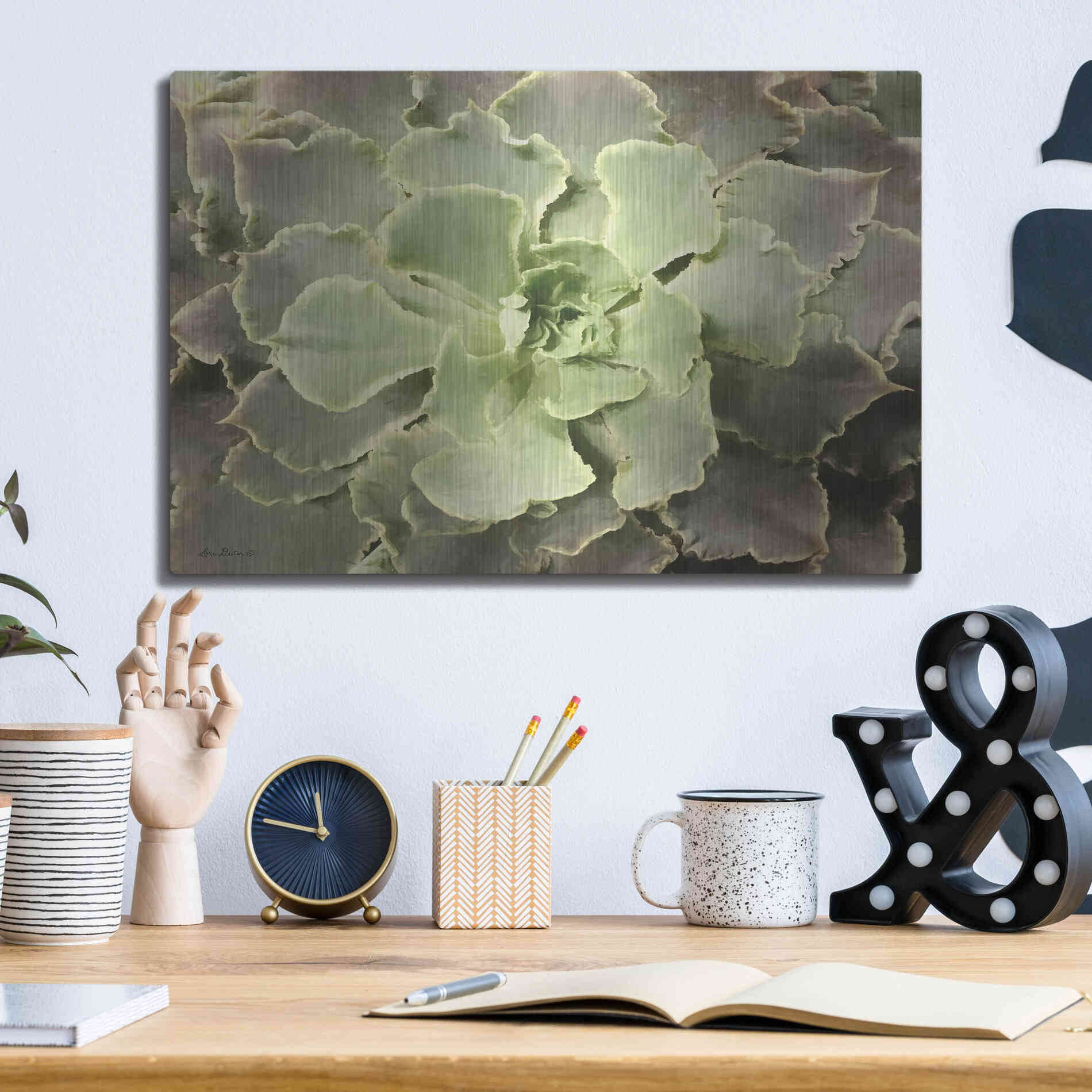 Luxe Metal Art 'Glowing Succulent II' by Lori Deiter, Metal Wall Art,16x12