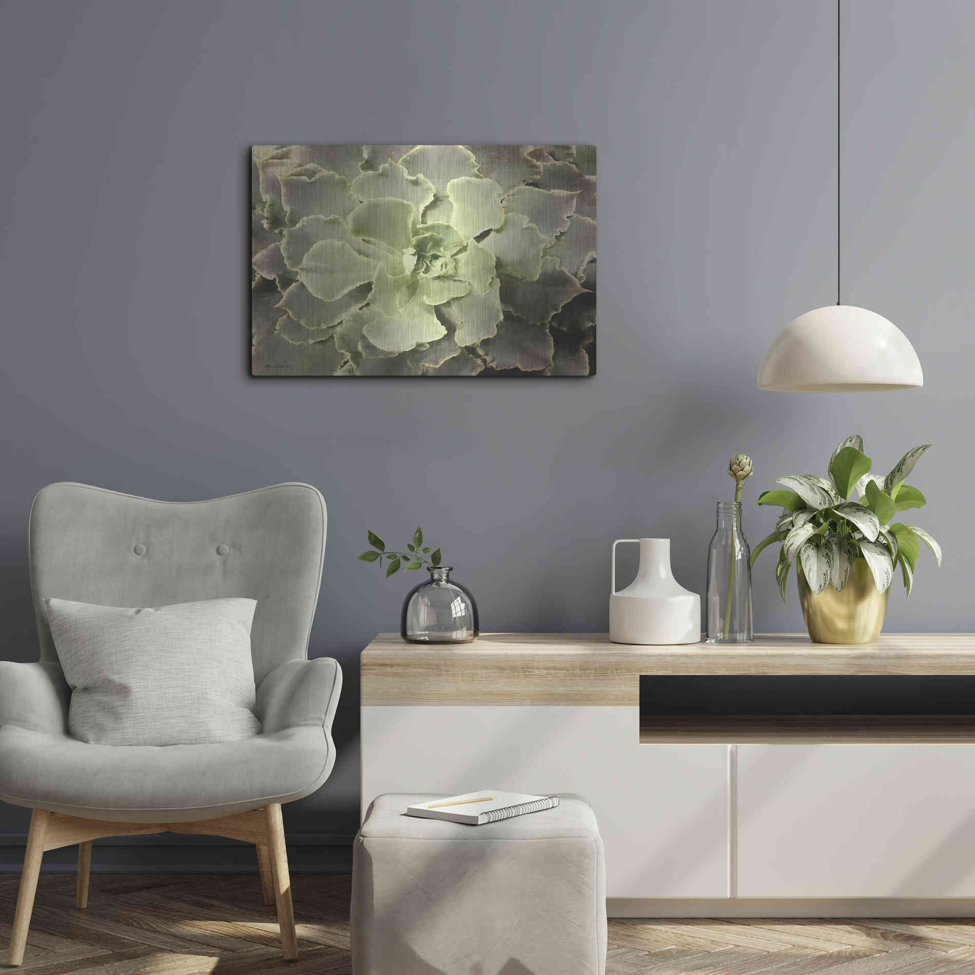 Luxe Metal Art 'Glowing Succulent II' by Lori Deiter, Metal Wall Art,24x16