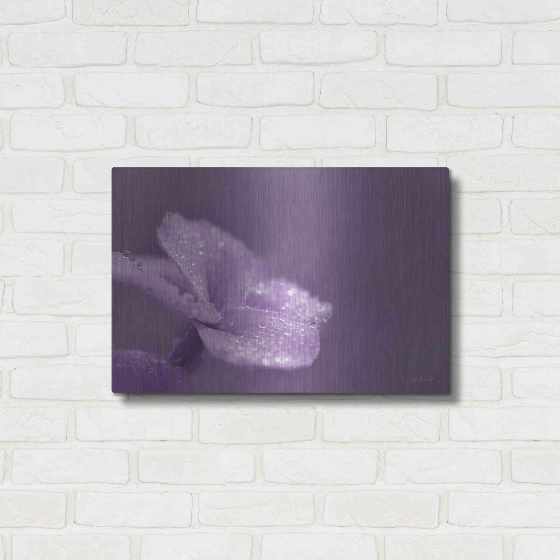 Luxe Metal Art 'Purple Dew' by Lori Deiter, Metal Wall Art,24x16