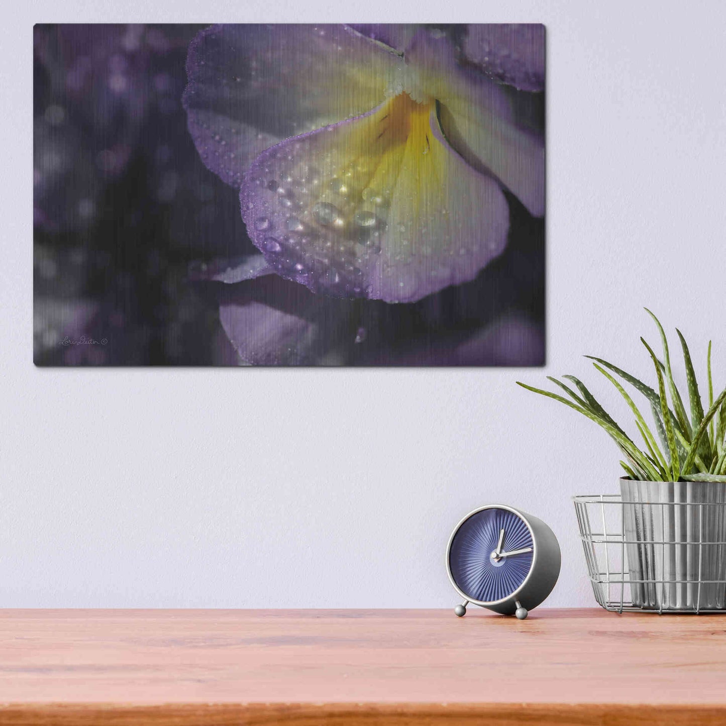 Luxe Metal Art 'Purple Pansy' by Lori Deiter, Metal Wall Art,16x12