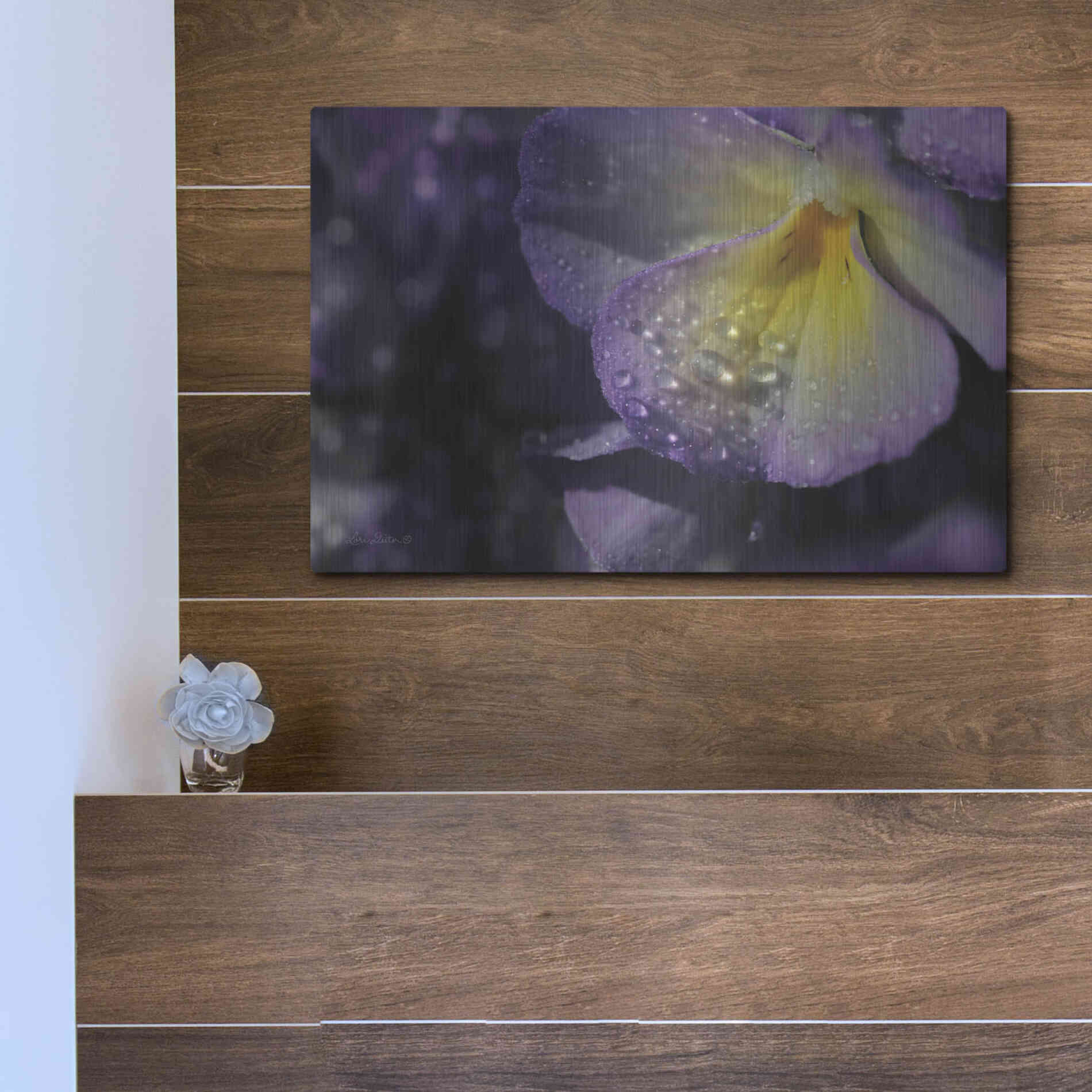 Luxe Metal Art 'Purple Pansy' by Lori Deiter, Metal Wall Art,16x12