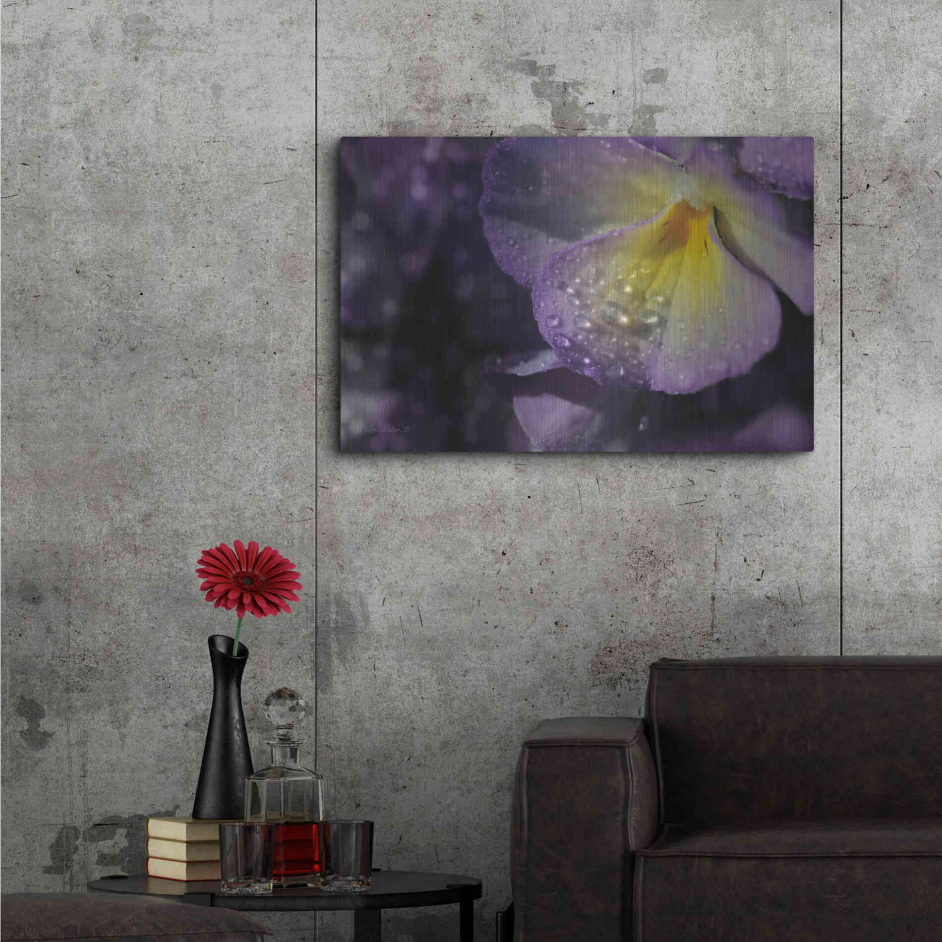 Luxe Metal Art 'Purple Pansy' by Lori Deiter, Metal Wall Art,36x24