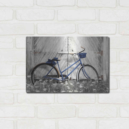 Luxe Metal Art 'Blue Bike at Barn' by Lori Deiter, Metal Wall Art,16x12
