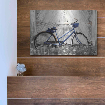 Luxe Metal Art 'Blue Bike at Barn' by Lori Deiter, Metal Wall Art,16x12
