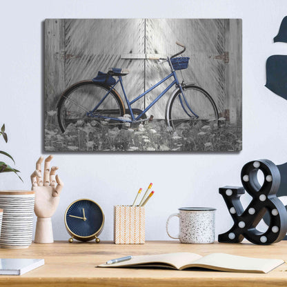 Luxe Metal Art 'Blue Bike at Barn' by Lori Deiter, Metal Wall Art,16x12
