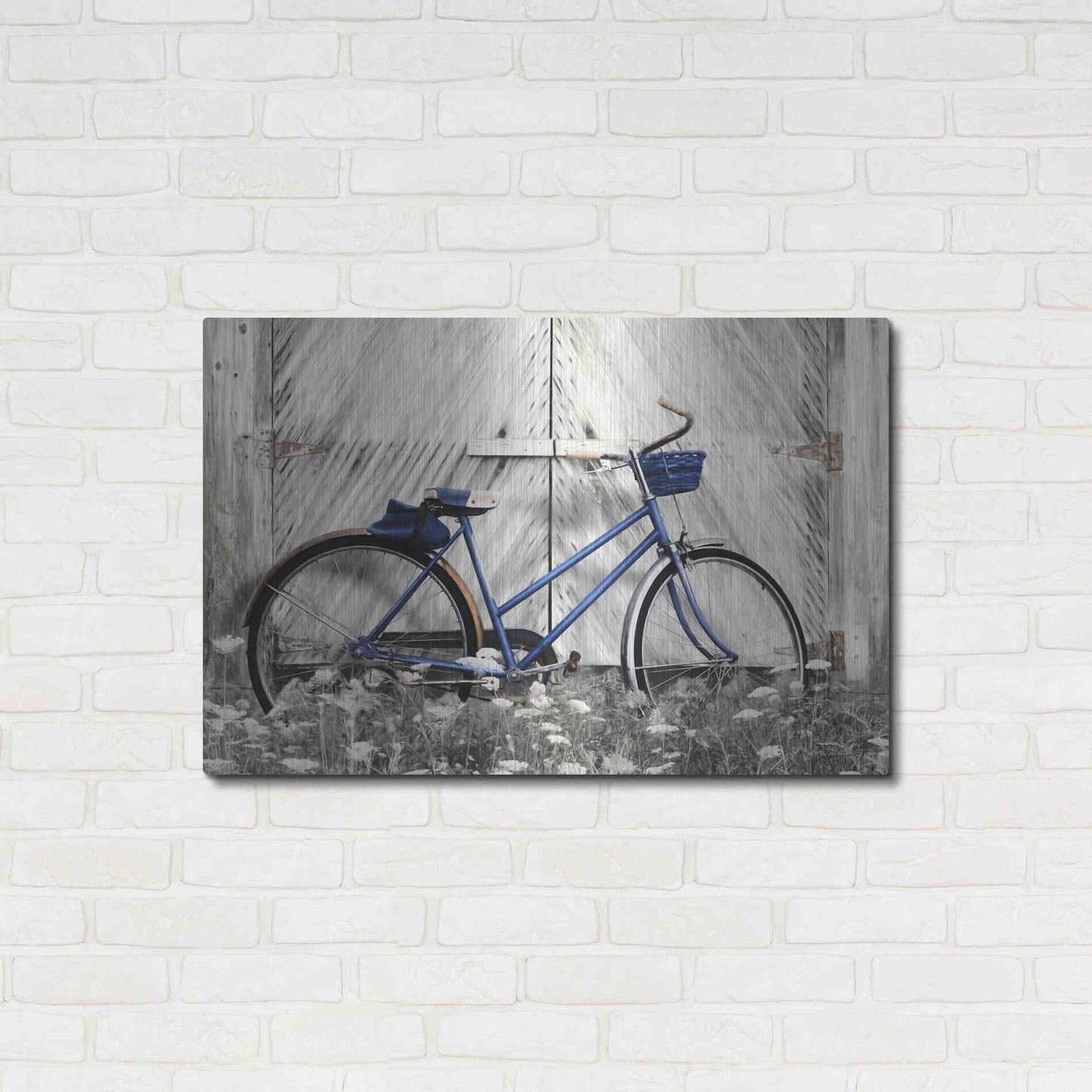 Luxe Metal Art 'Blue Bike at Barn' by Lori Deiter, Metal Wall Art,36x24