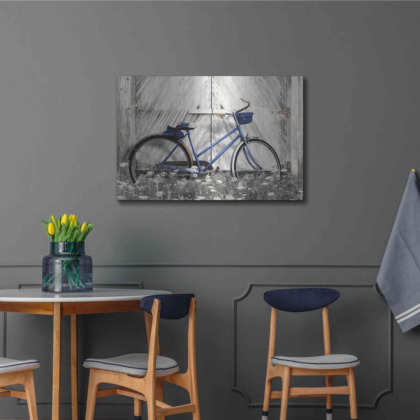 Luxe Metal Art 'Blue Bike at Barn' by Lori Deiter, Metal Wall Art,36x24
