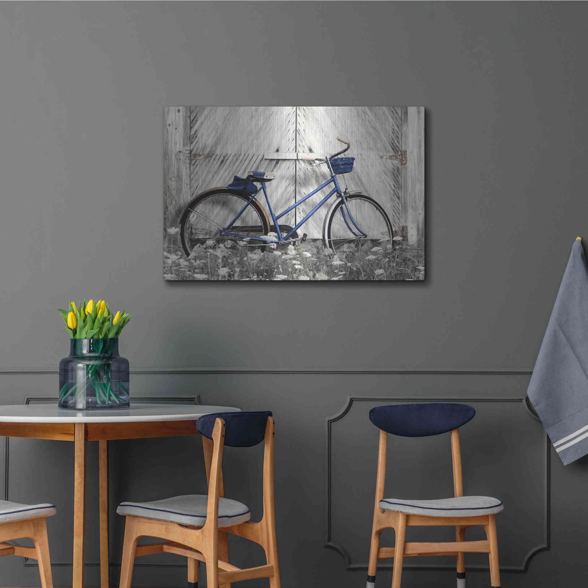 Luxe Metal Art 'Blue Bike at Barn' by Lori Deiter, Metal Wall Art,36x24