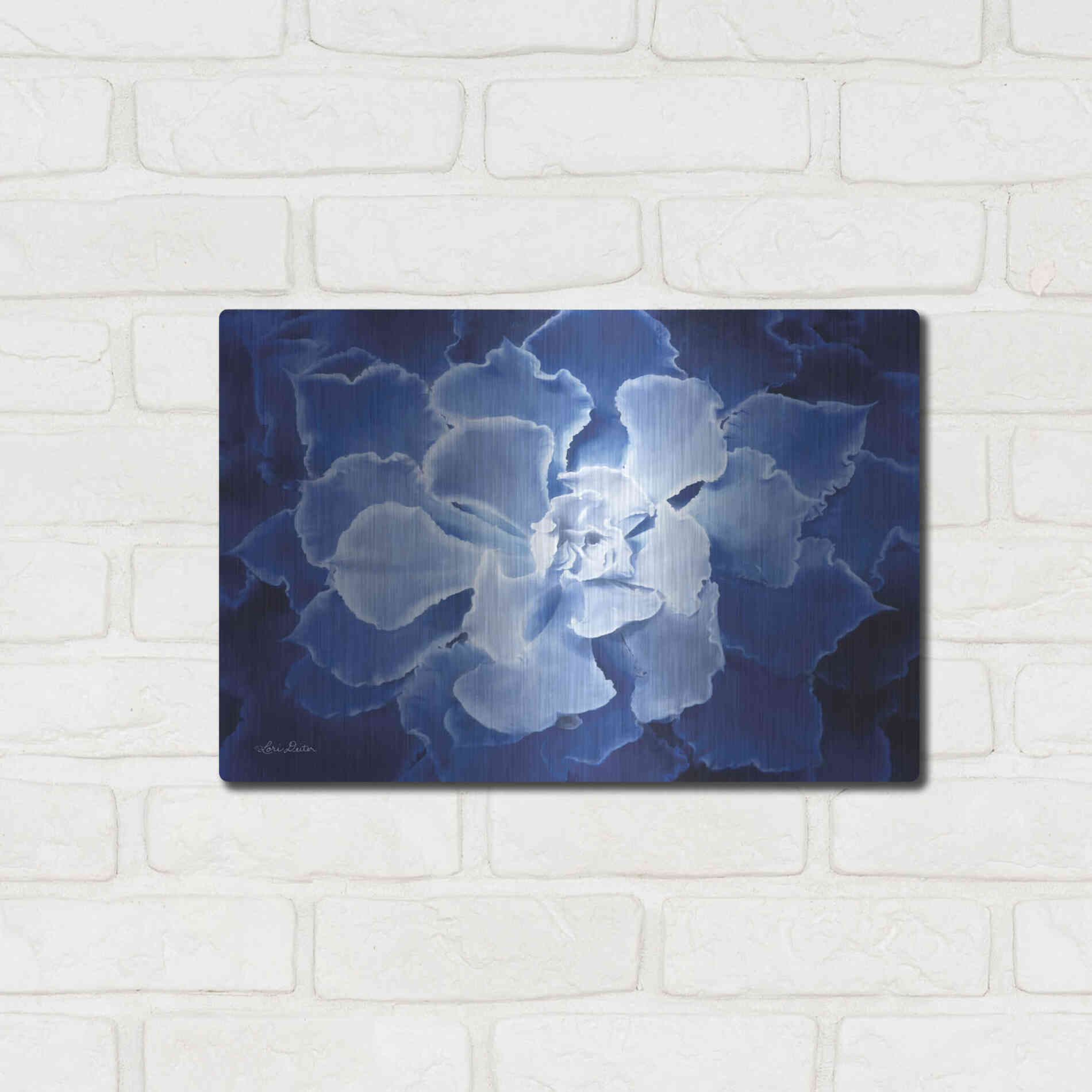 Luxe Metal Art 'Blue Succulent I' by Lori Deiter, Metal Wall Art,16x12