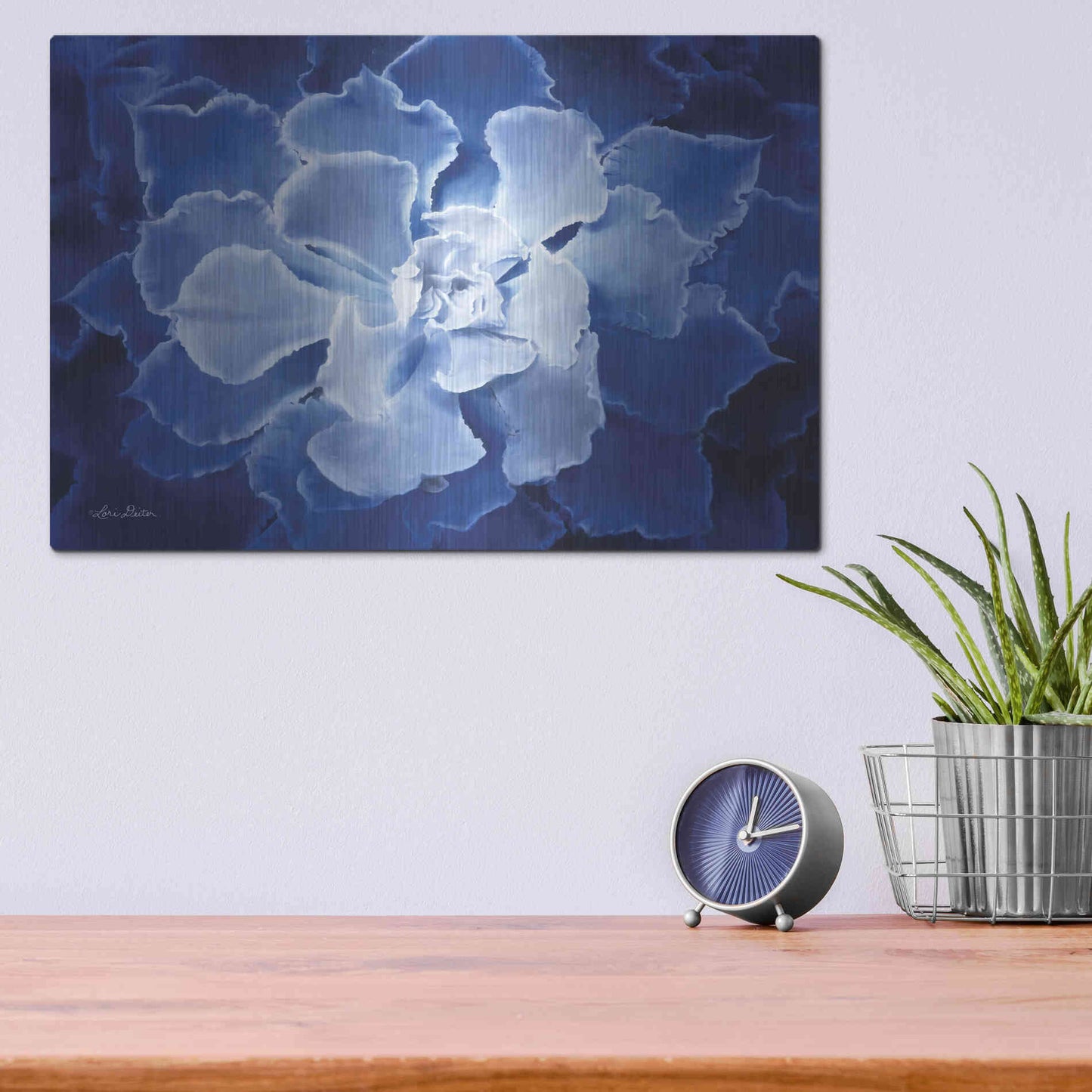Luxe Metal Art 'Blue Succulent I' by Lori Deiter, Metal Wall Art,16x12