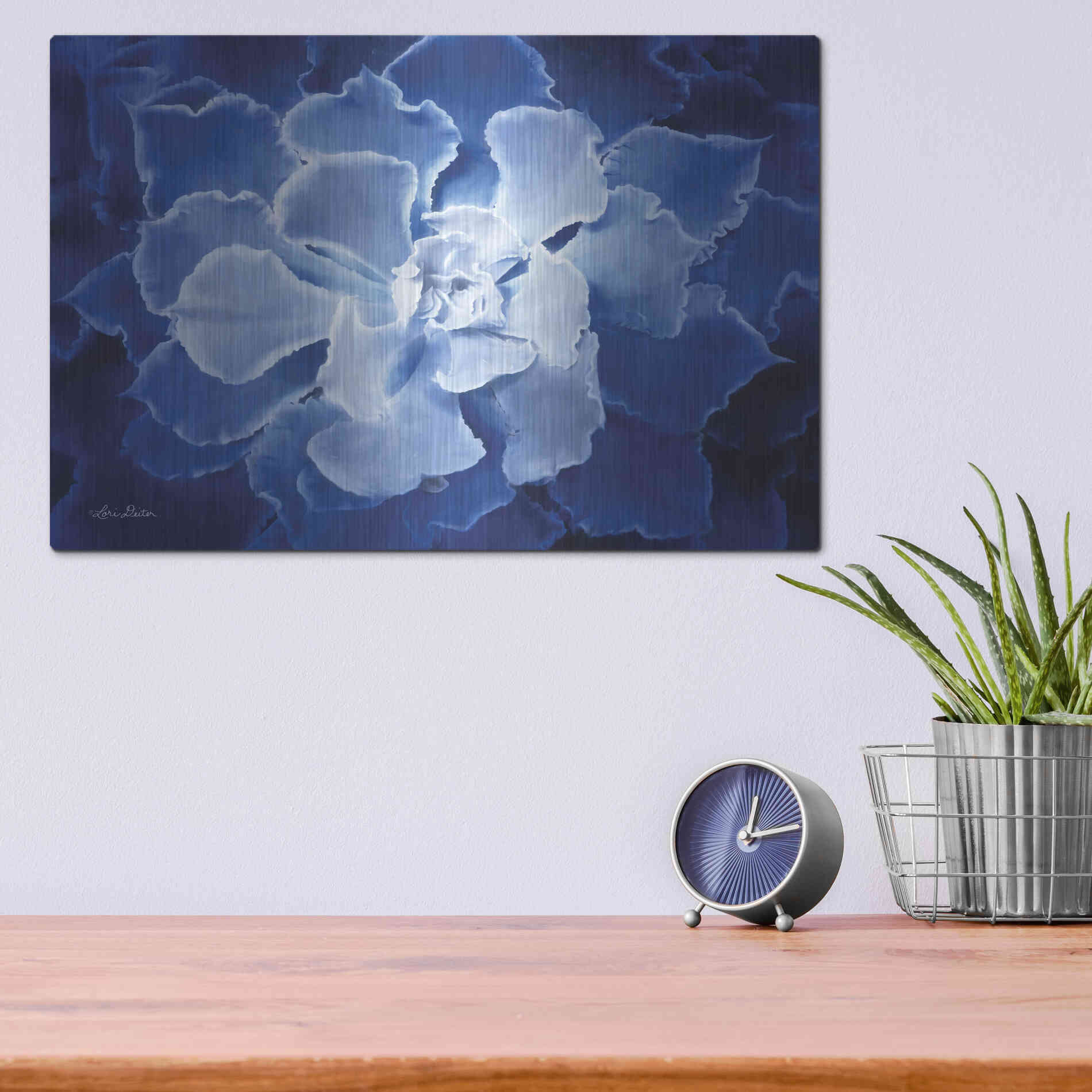 Luxe Metal Art 'Blue Succulent I' by Lori Deiter, Metal Wall Art,16x12