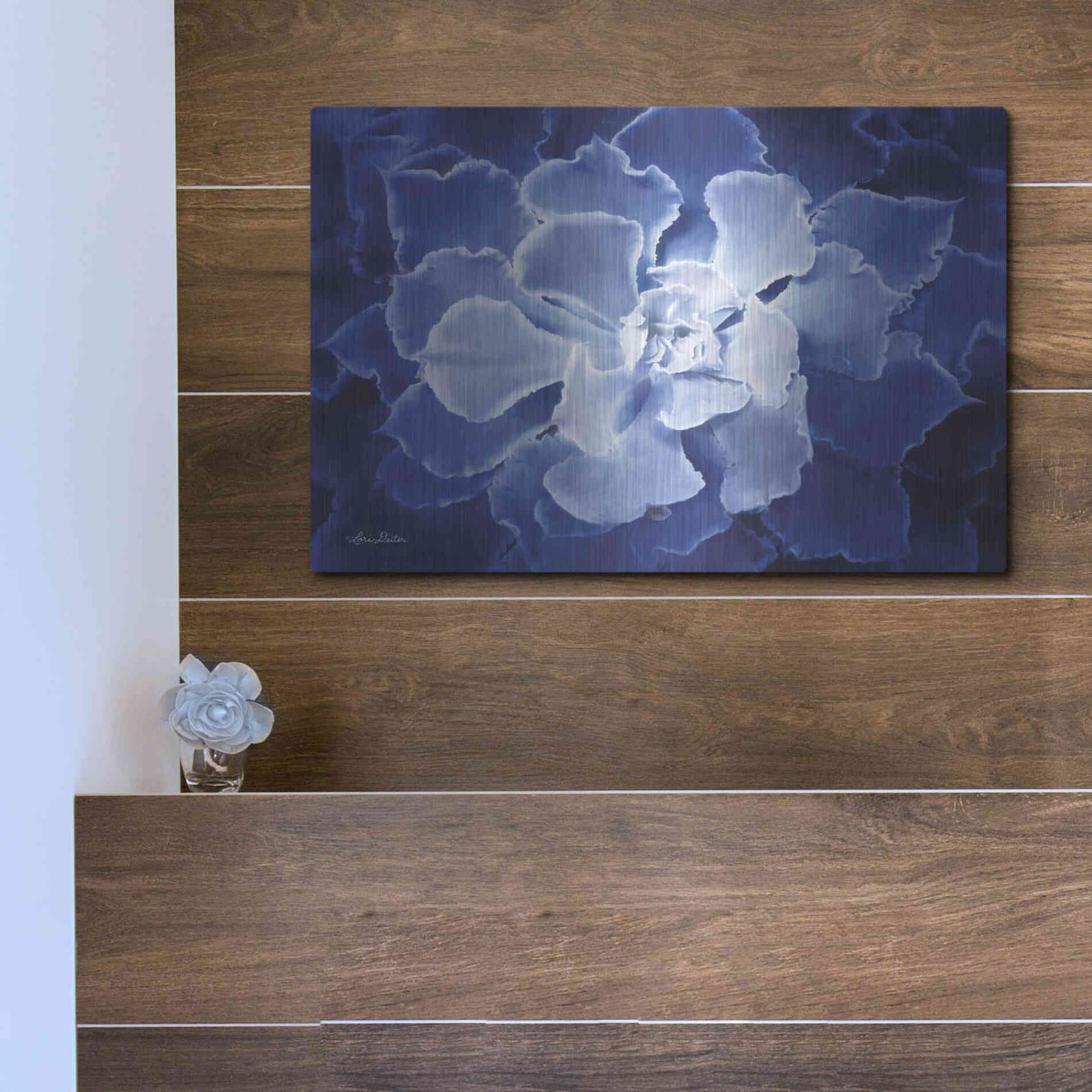 Luxe Metal Art 'Blue Succulent I' by Lori Deiter, Metal Wall Art,16x12