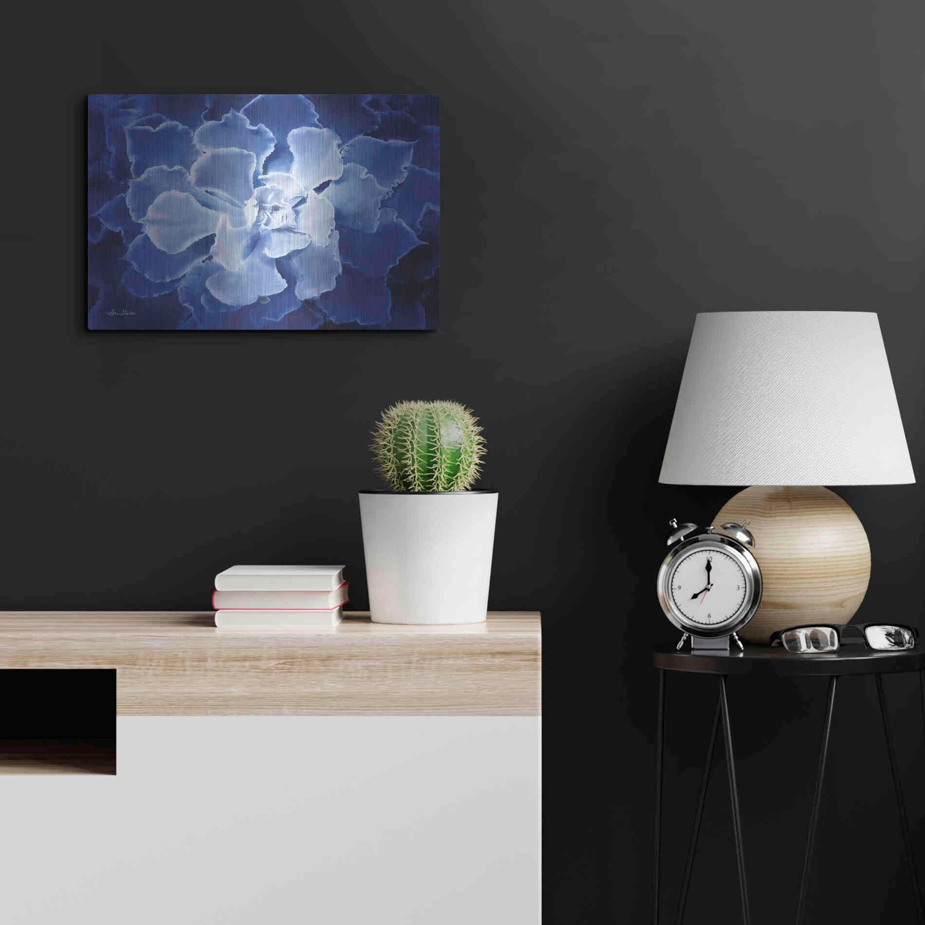 Luxe Metal Art 'Blue Succulent I' by Lori Deiter, Metal Wall Art,24x16