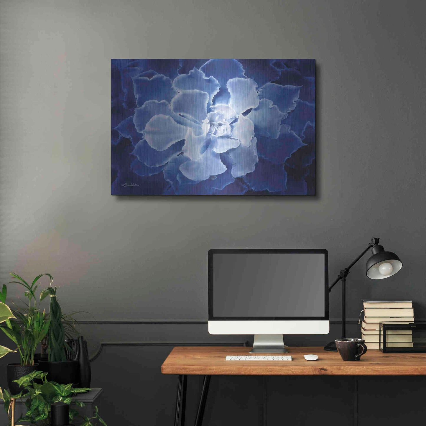 Luxe Metal Art 'Blue Succulent I' by Lori Deiter, Metal Wall Art,36x24