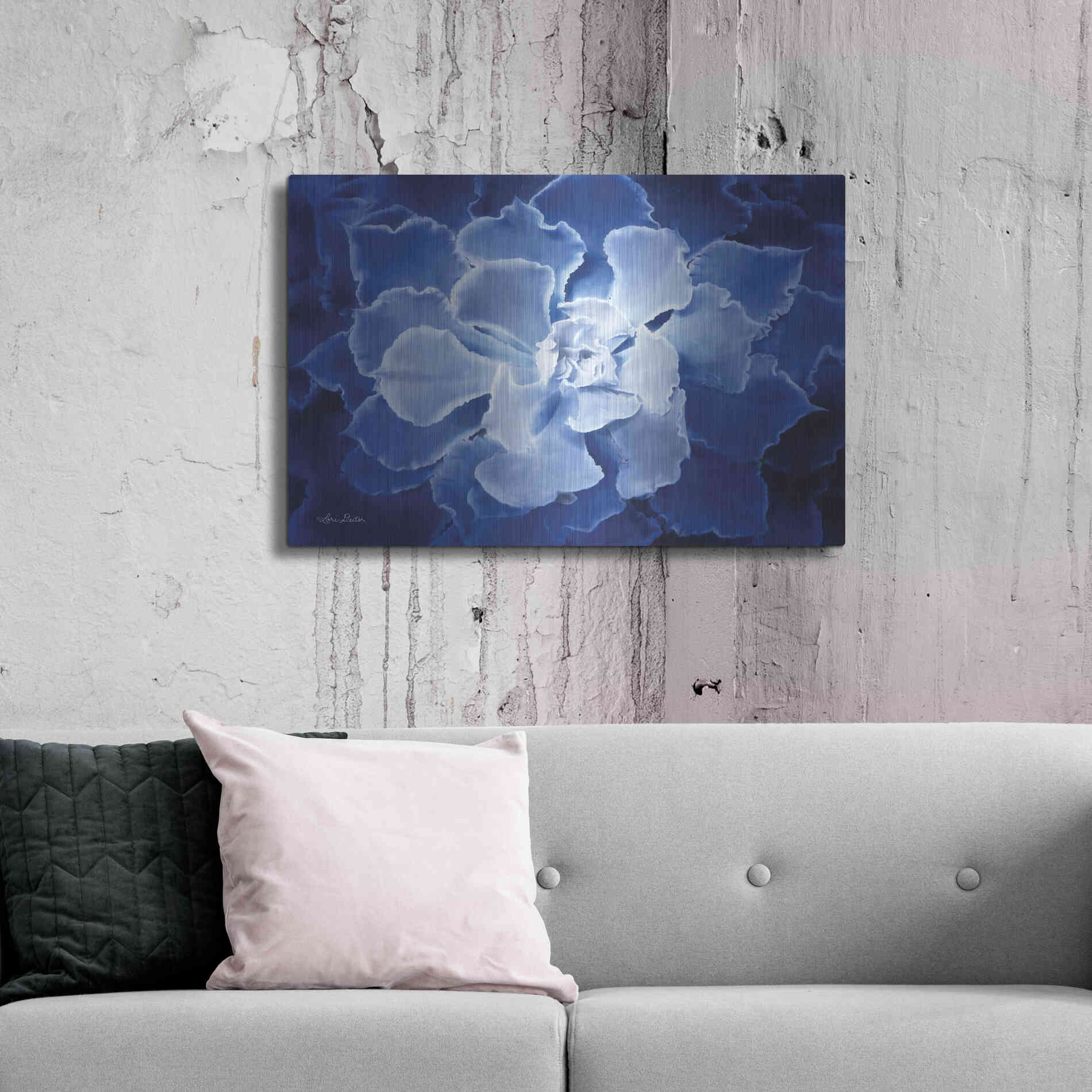 Luxe Metal Art 'Blue Succulent I' by Lori Deiter, Metal Wall Art,36x24