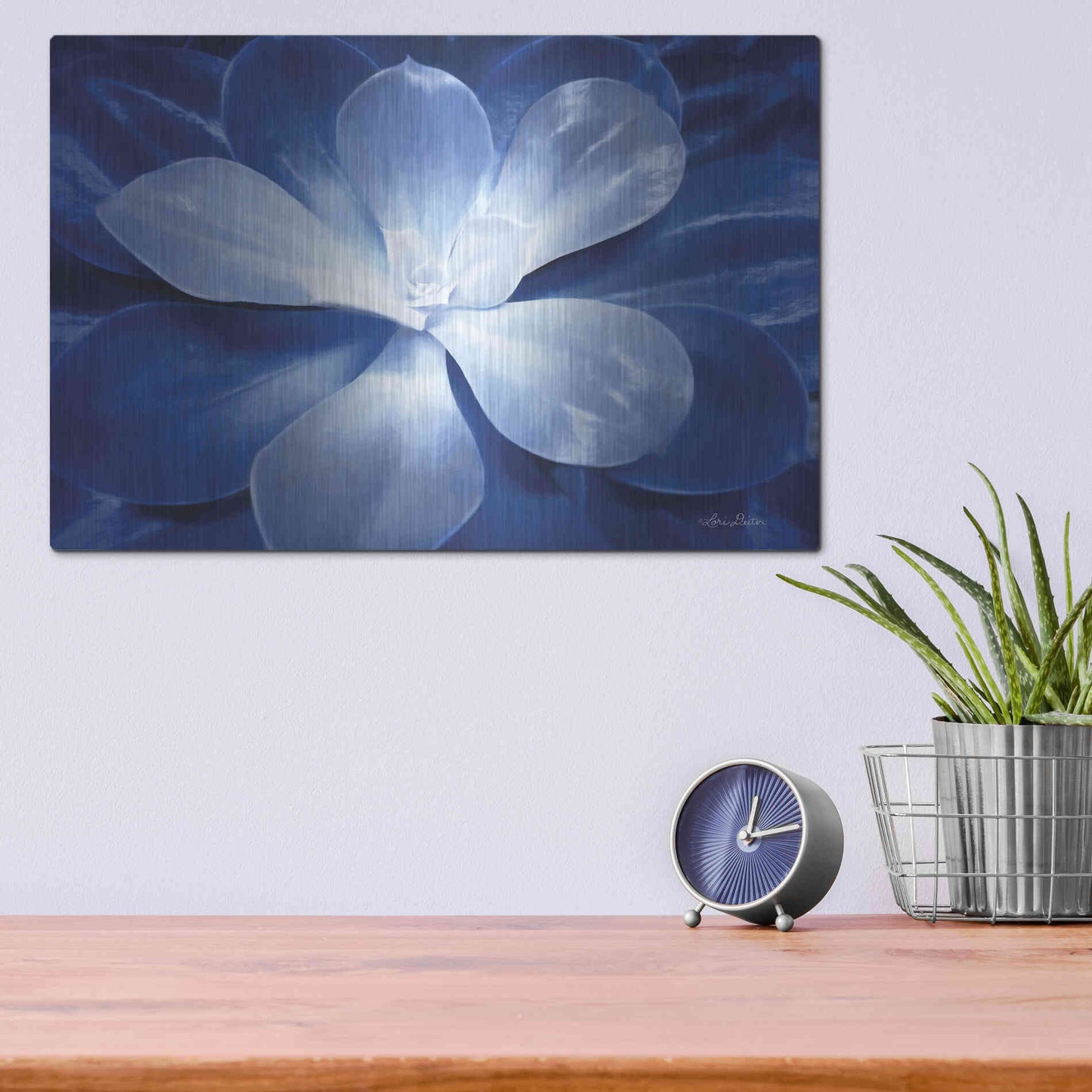 Luxe Metal Art 'Blue Succulent II' by Lori Deiter, Metal Wall Art,16x12
