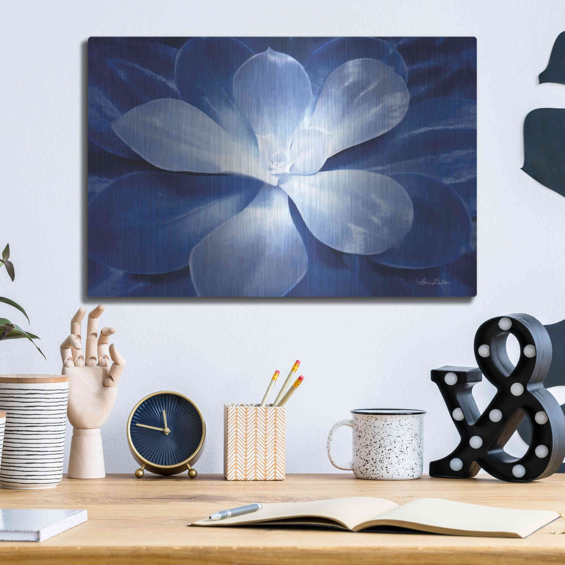 Luxe Metal Art 'Blue Succulent II' by Lori Deiter, Metal Wall Art,16x12