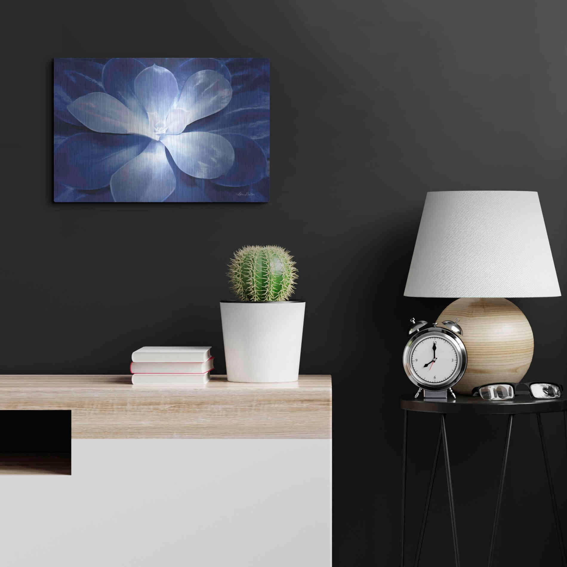Luxe Metal Art 'Blue Succulent II' by Lori Deiter, Metal Wall Art,24x16