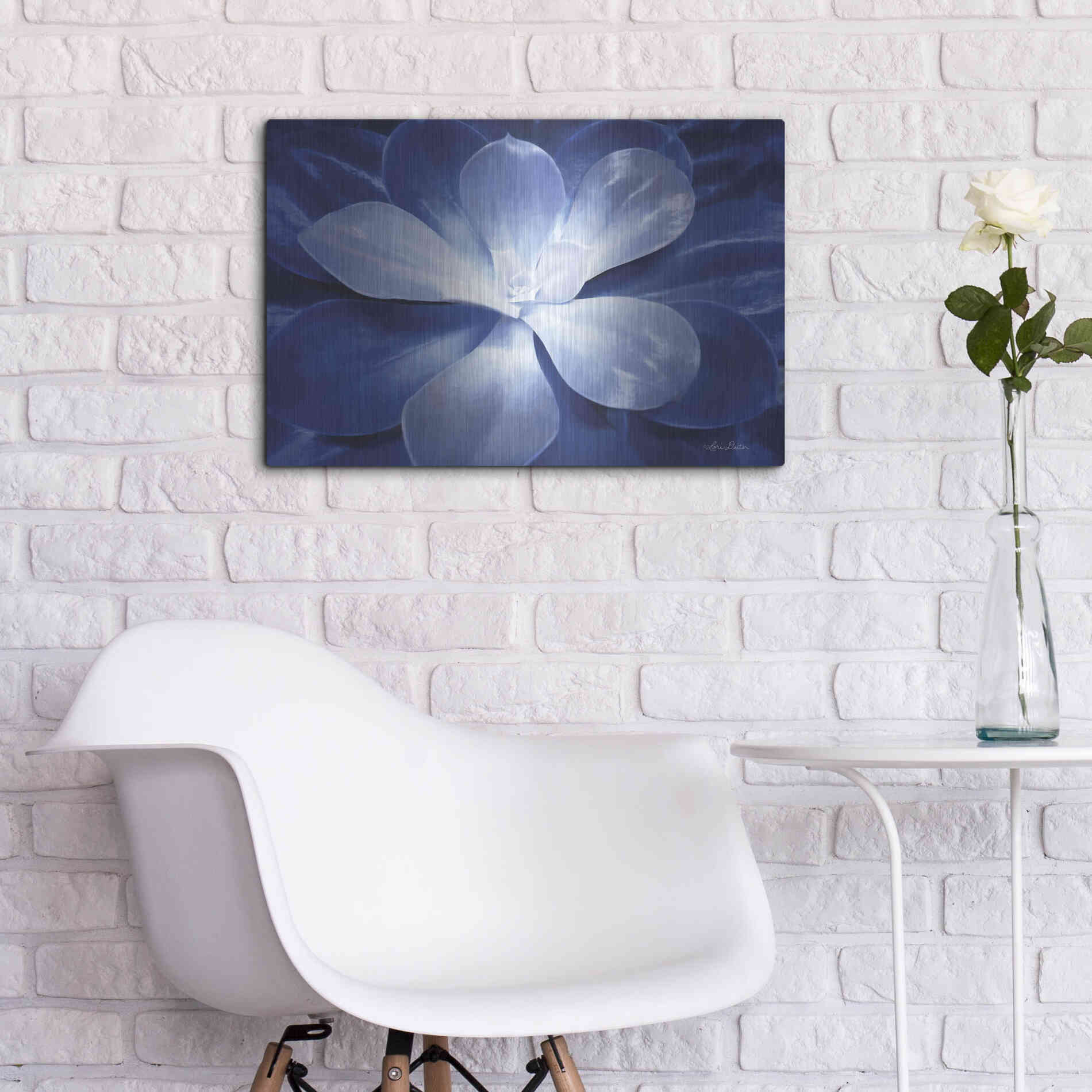 Luxe Metal Art 'Blue Succulent II' by Lori Deiter, Metal Wall Art,24x16